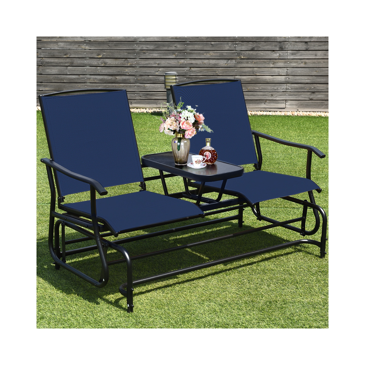 Causeuse berçante pour patio extérieur 2 places avec fauteuil coulissant double de Costway