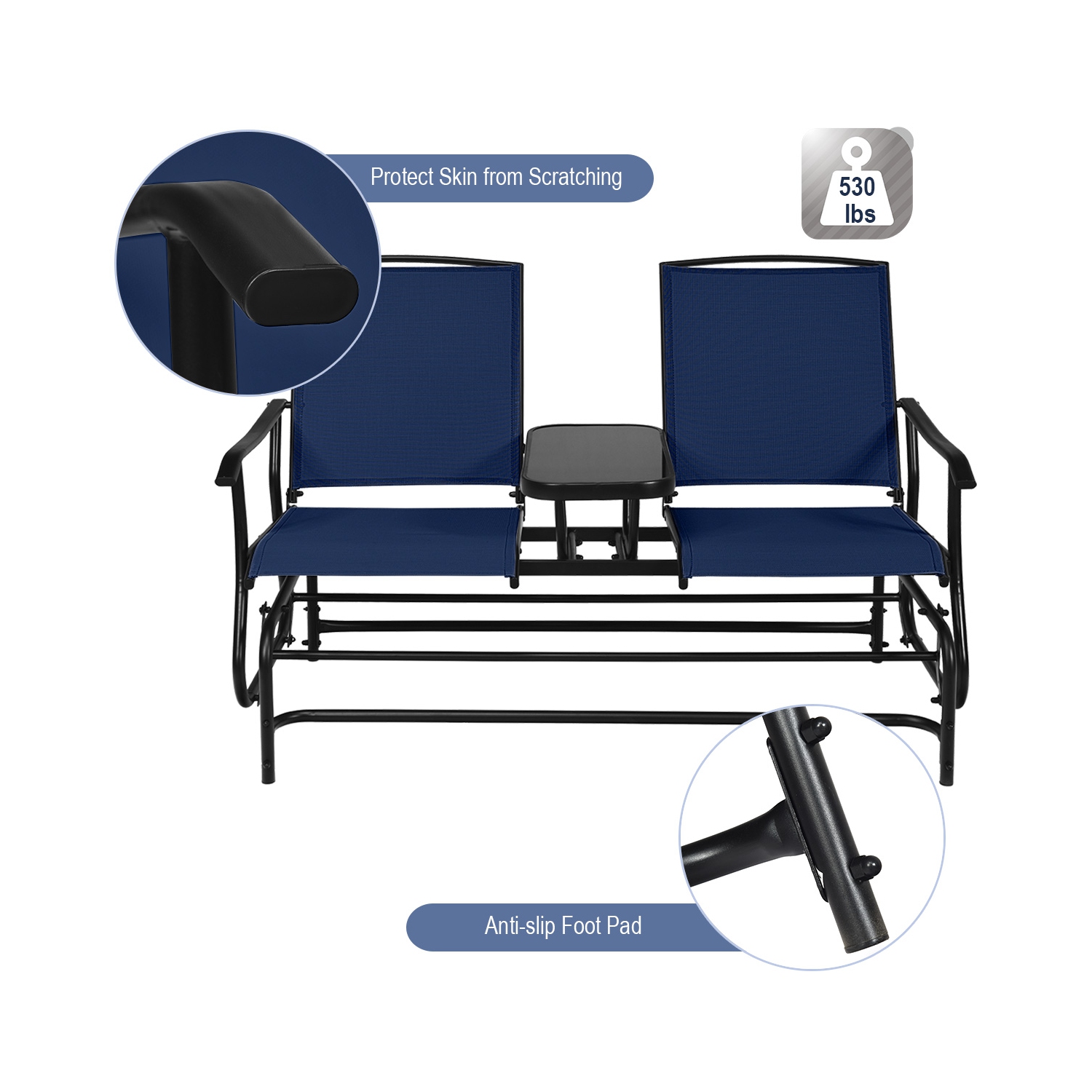 Causeuse berçante pour patio extérieur 2 places avec fauteuil coulissant double de Costway