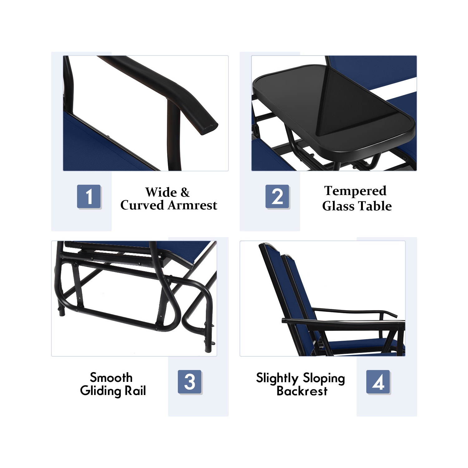 Causeuse berçante pour patio extérieur 2 places avec fauteuil coulissant double de Costway