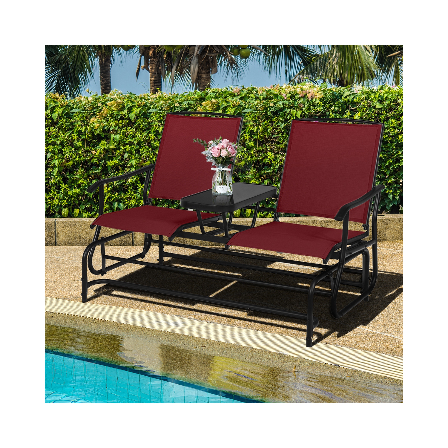 Causeuse berçante pour patio extérieur 2 places avec fauteuil coulissant double de Costway