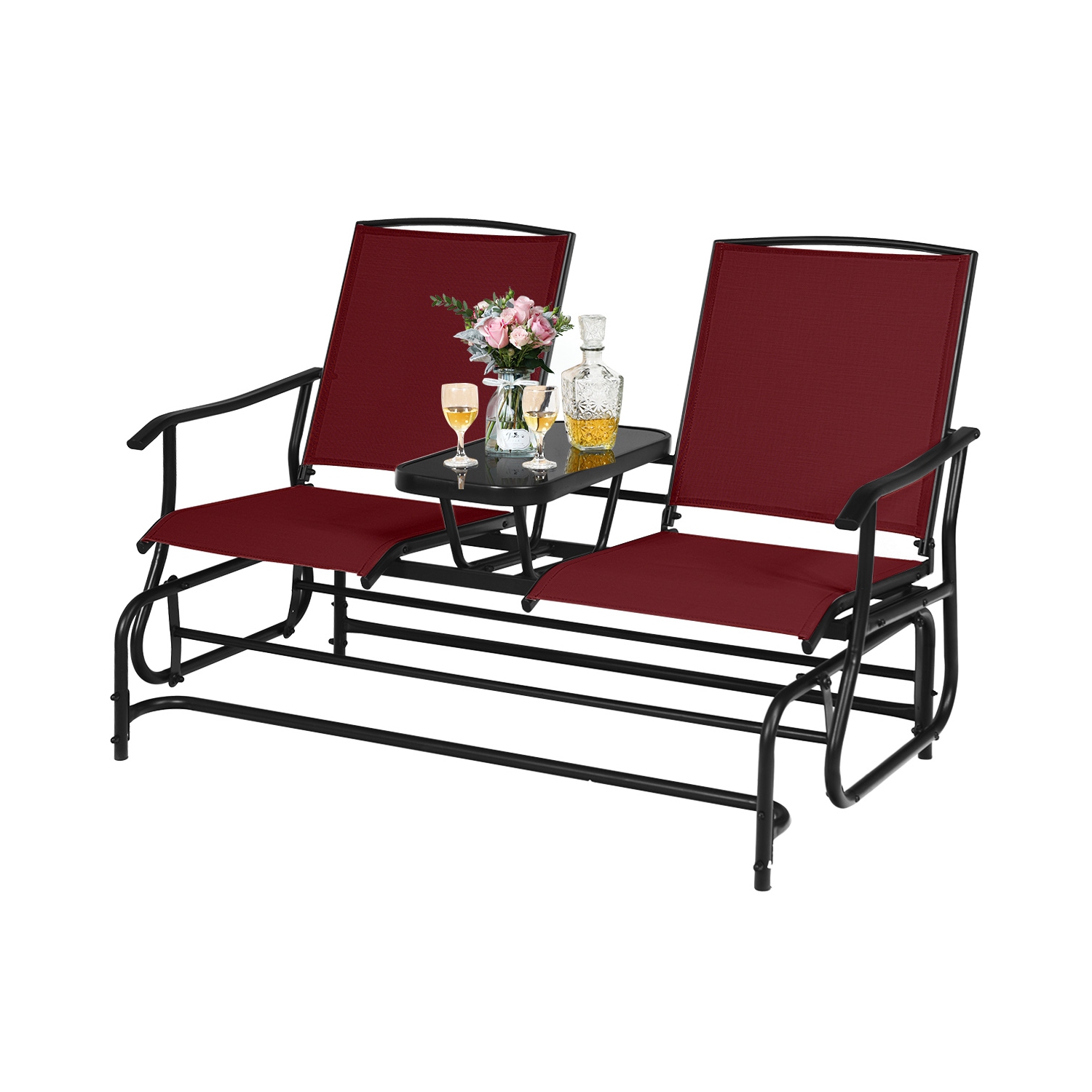 Causeuse berçante pour patio extérieur 2 places avec fauteuil coulissant double de Costway