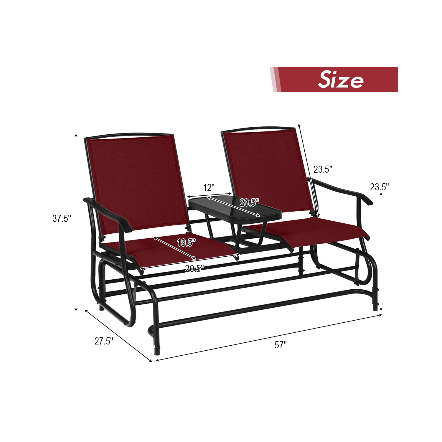 Causeuse berçante pour patio extérieur 2 places avec fauteuil coulissant double de Costway