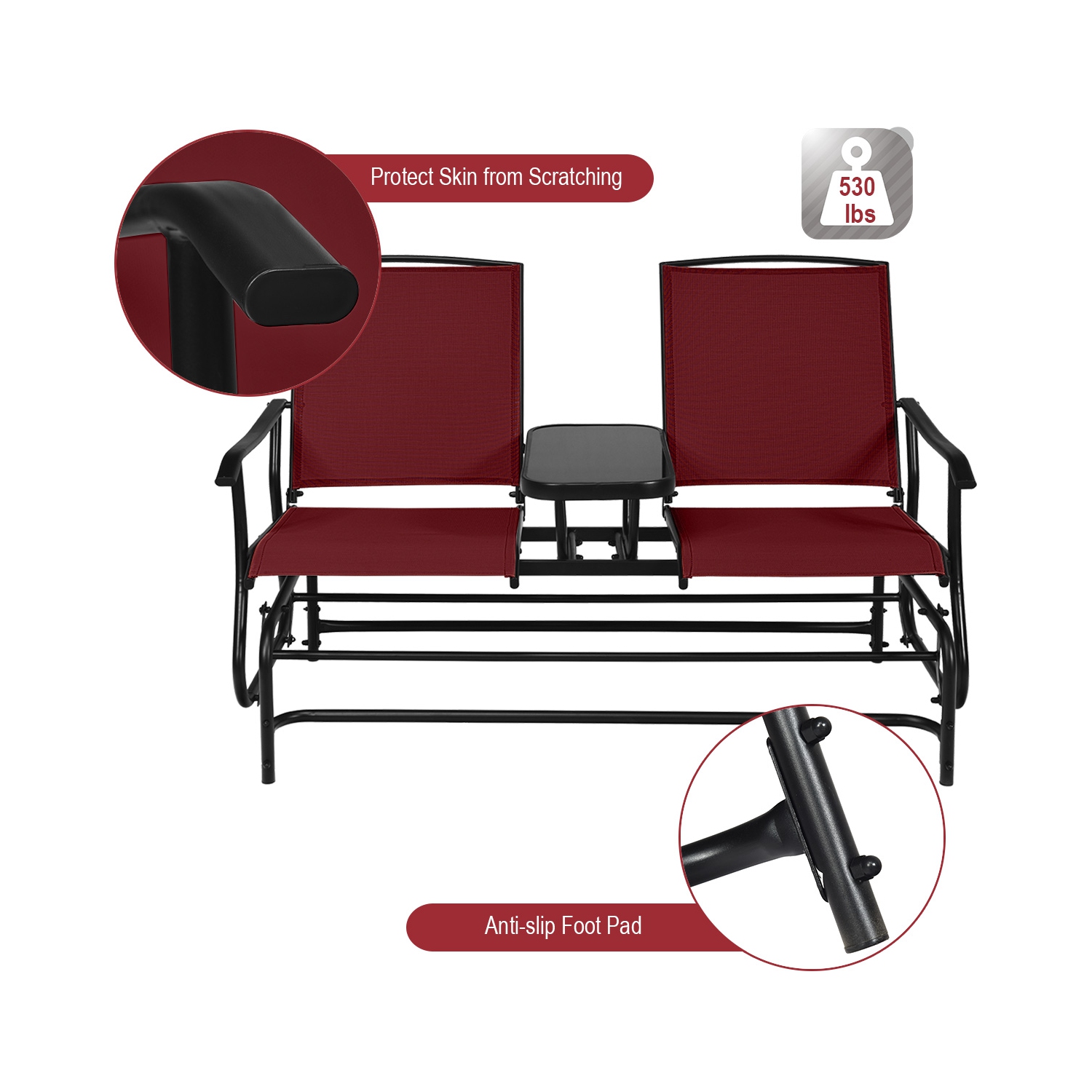 Causeuse berçante pour patio extérieur 2 places avec fauteuil coulissant double de Costway