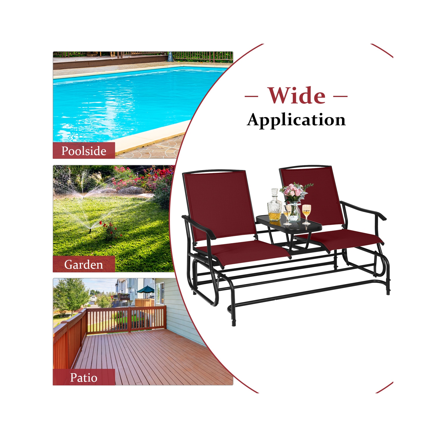 Causeuse berçante pour patio extérieur 2 places avec fauteuil coulissant double de Costway