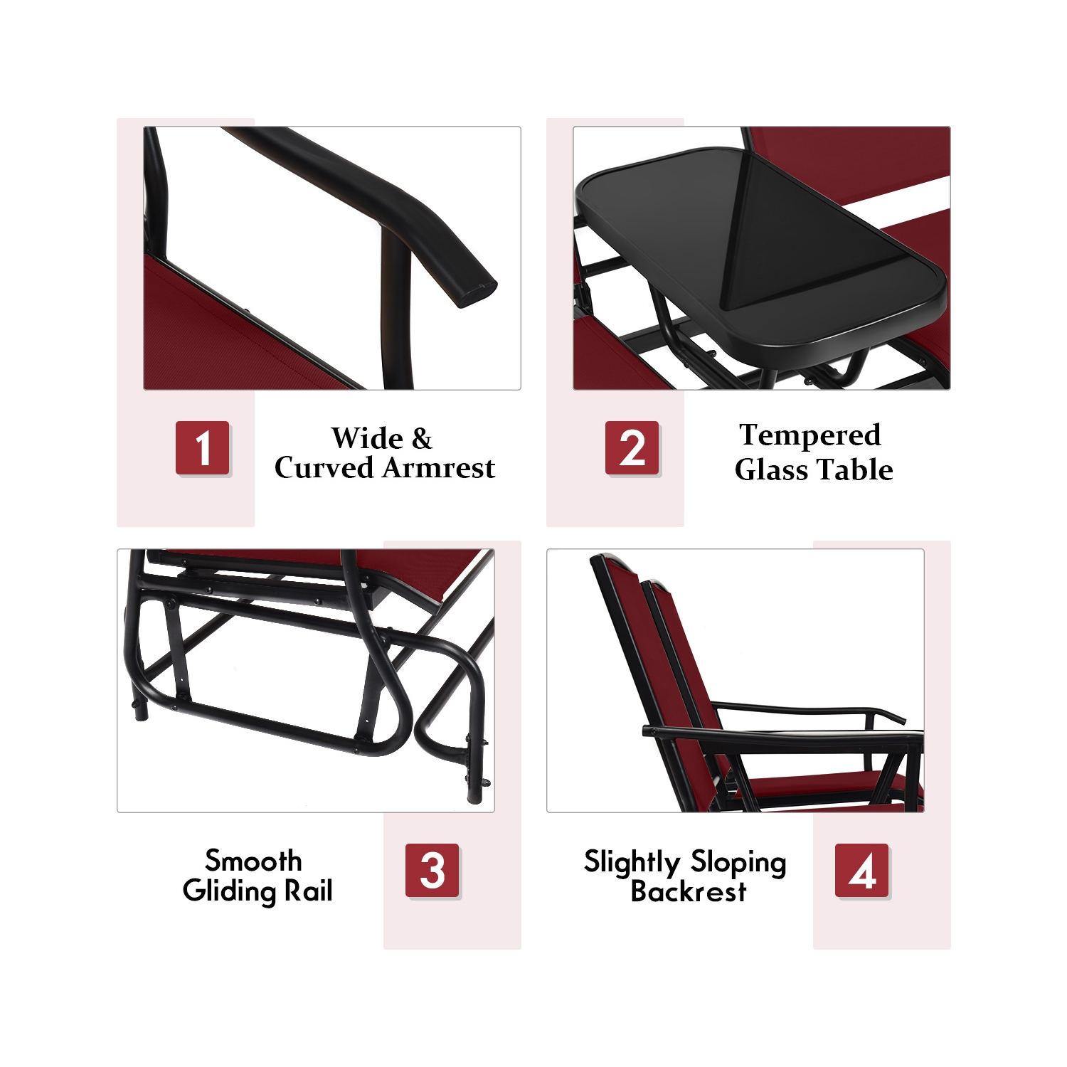 Causeuse berçante pour patio extérieur 2 places avec fauteuil coulissant double de Costway