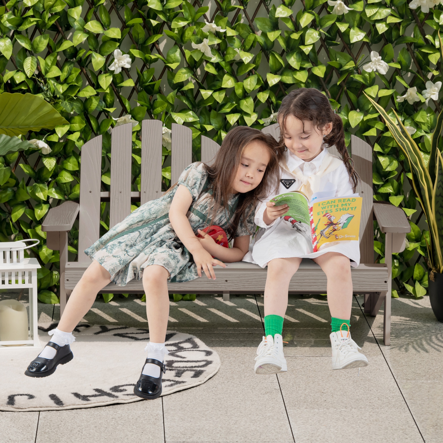 Fauteuil Adirondack pour 2&nbsp;personnes de Costway pour enfants en bois massif Causeuse avec accoudoirs pour patio