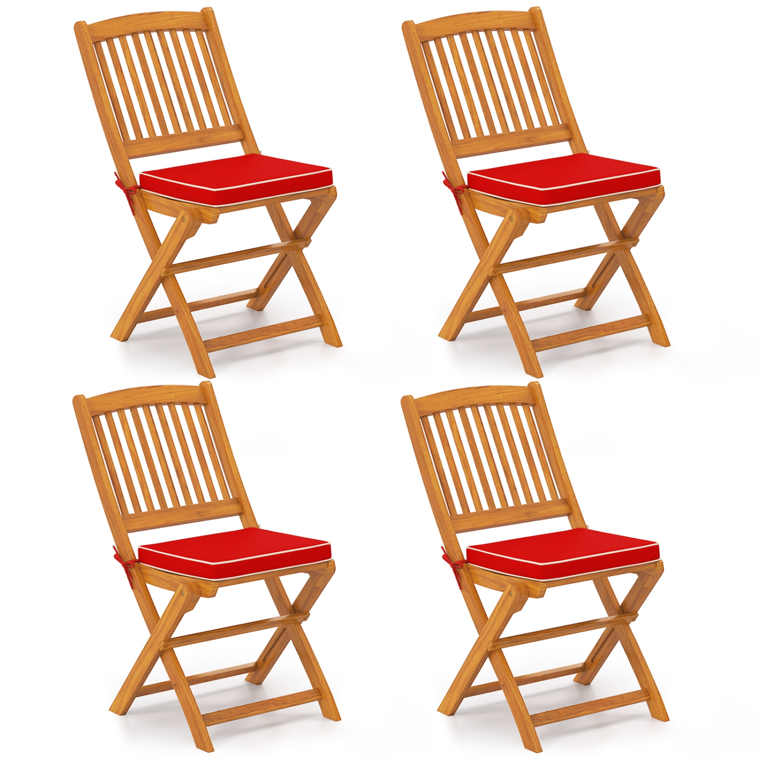 Costway Outdoor Folding Chairs Set of 4 Acacia Wood High-Back Chair with Seat Cushions