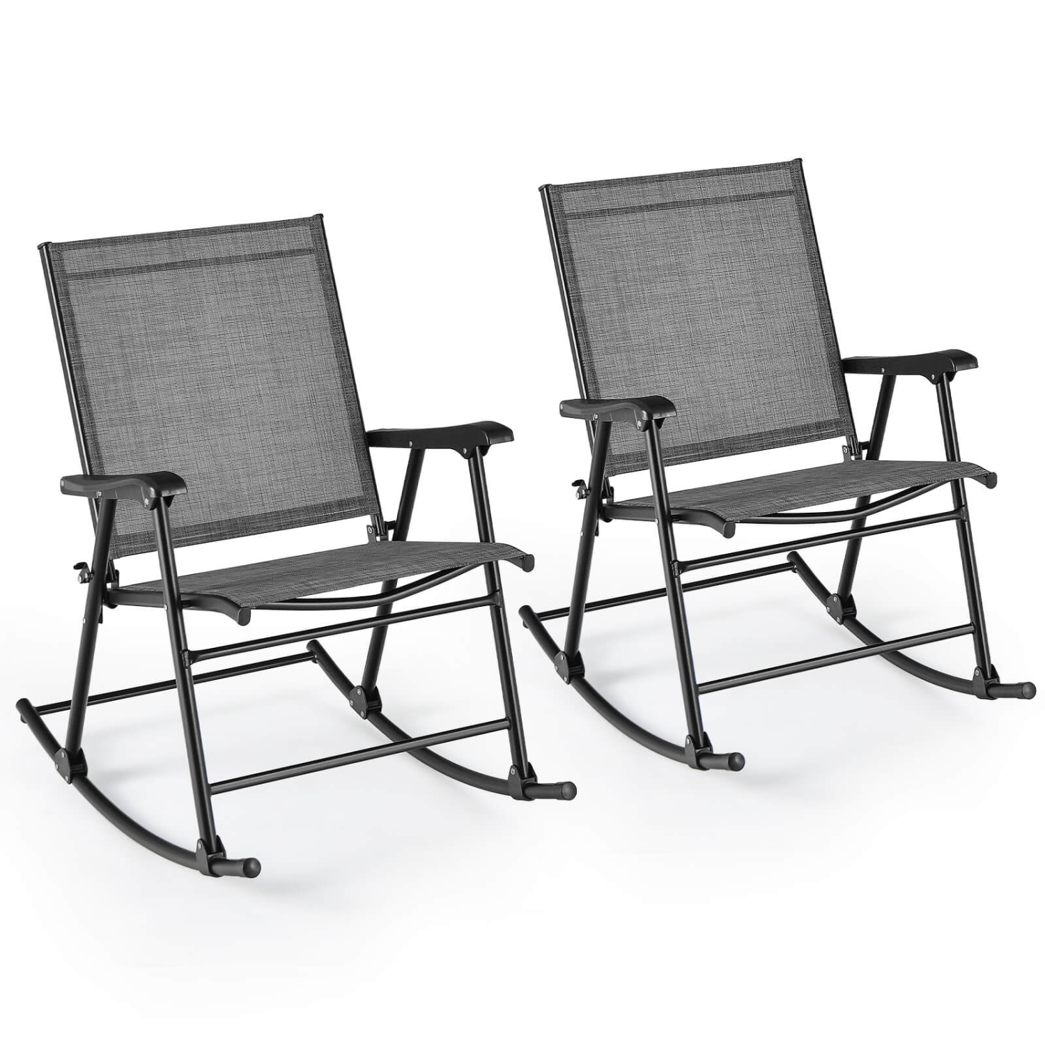 Chaise berçante pliante de patio 2 PCS de Costway – Chaise berçante robuste avec cadre en métal, extérieur