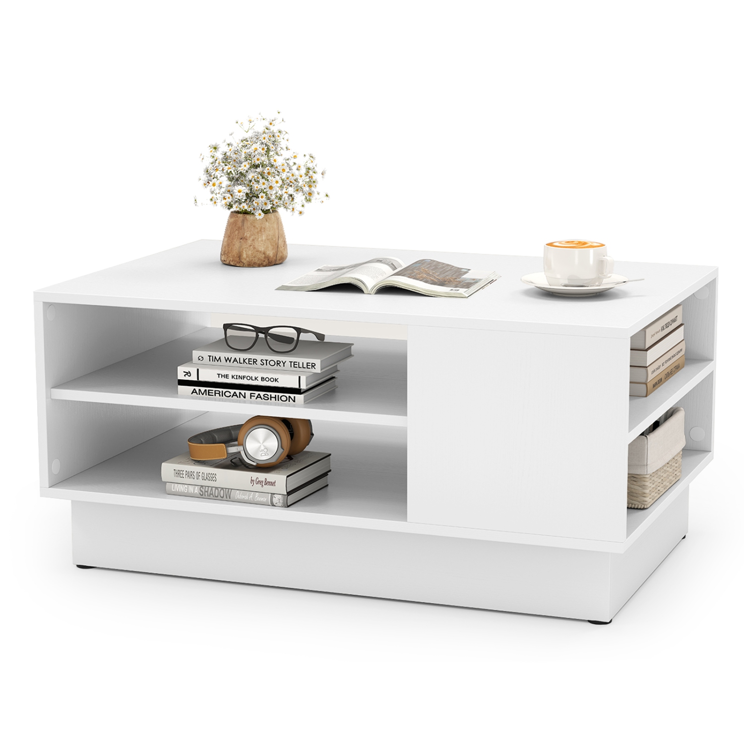 Table basse rectangulaire de 34&nbsp;po de Costway avec 2 tablettes de rangement ouvertes