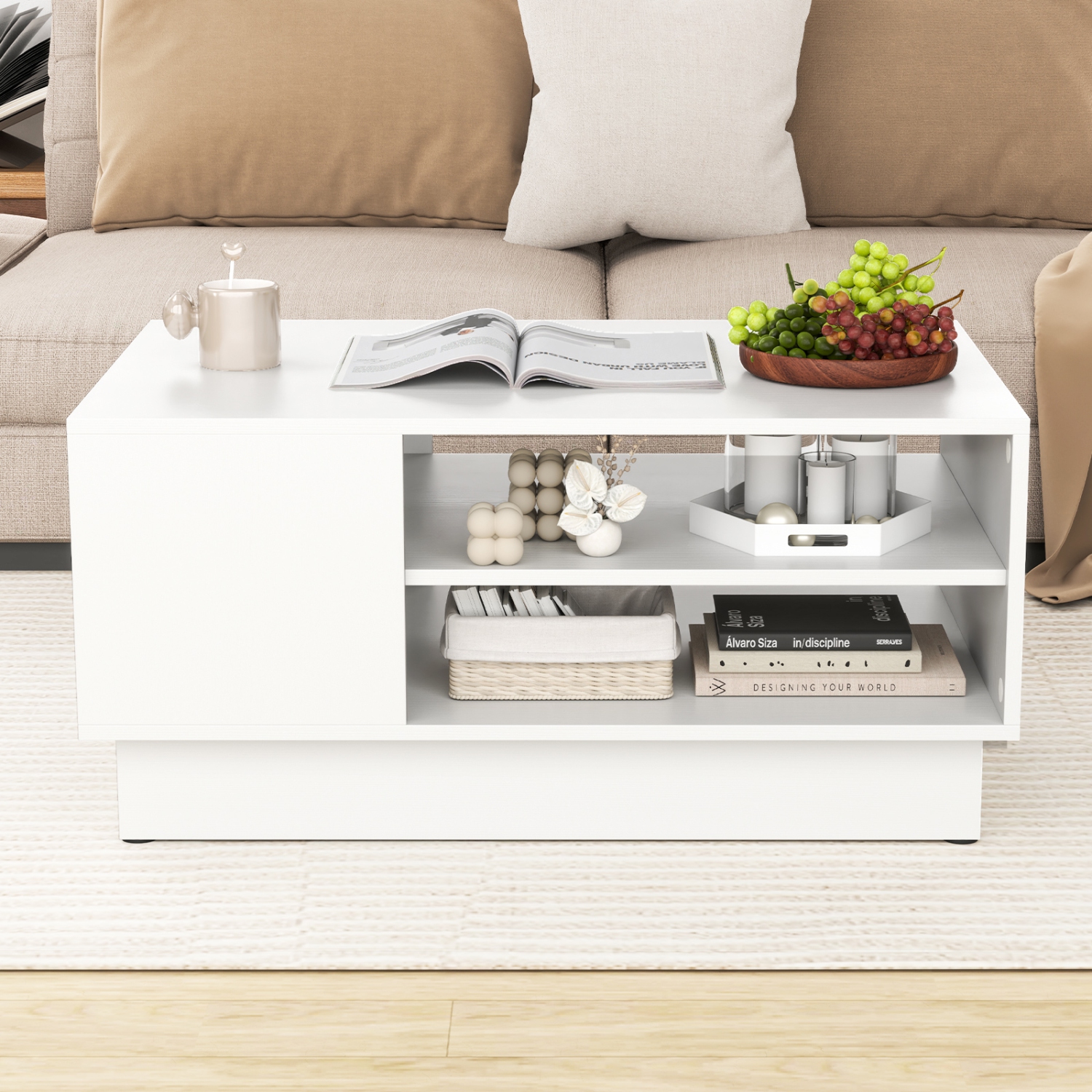 Table basse rectangulaire de 34 po de Costway avec 2 tablettes de rangement ouvertes