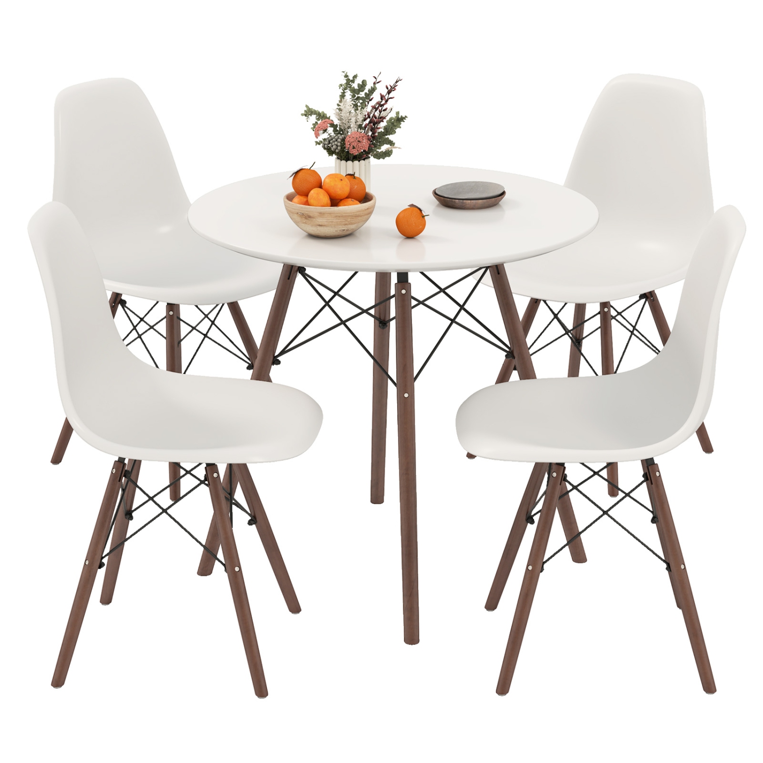 Costway Dining Table Set Modern 5 PCS For 4 Round Dining Room Table Set with Solid Wood Leg