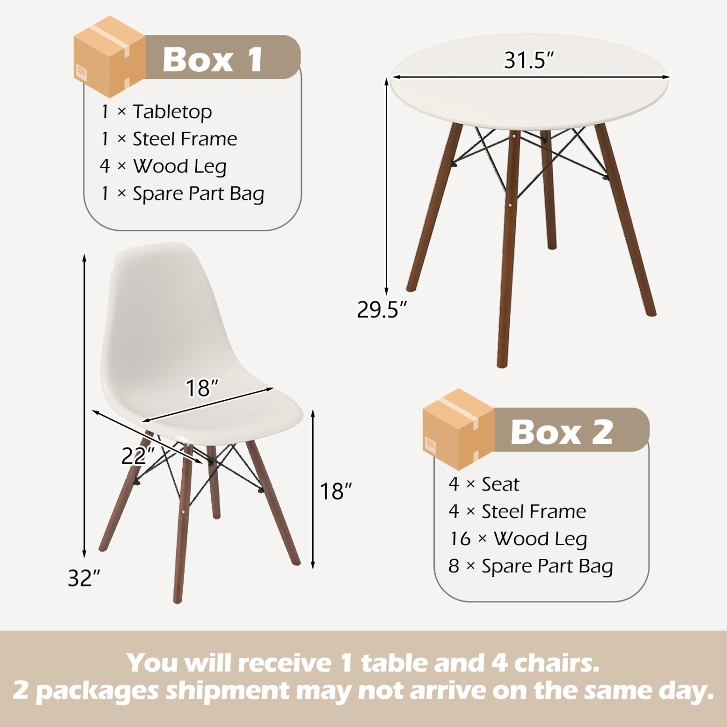 Costway Dining Table Set Modern 5 PCS For 4 Round Dining Room Table Set with Solid Wood Leg