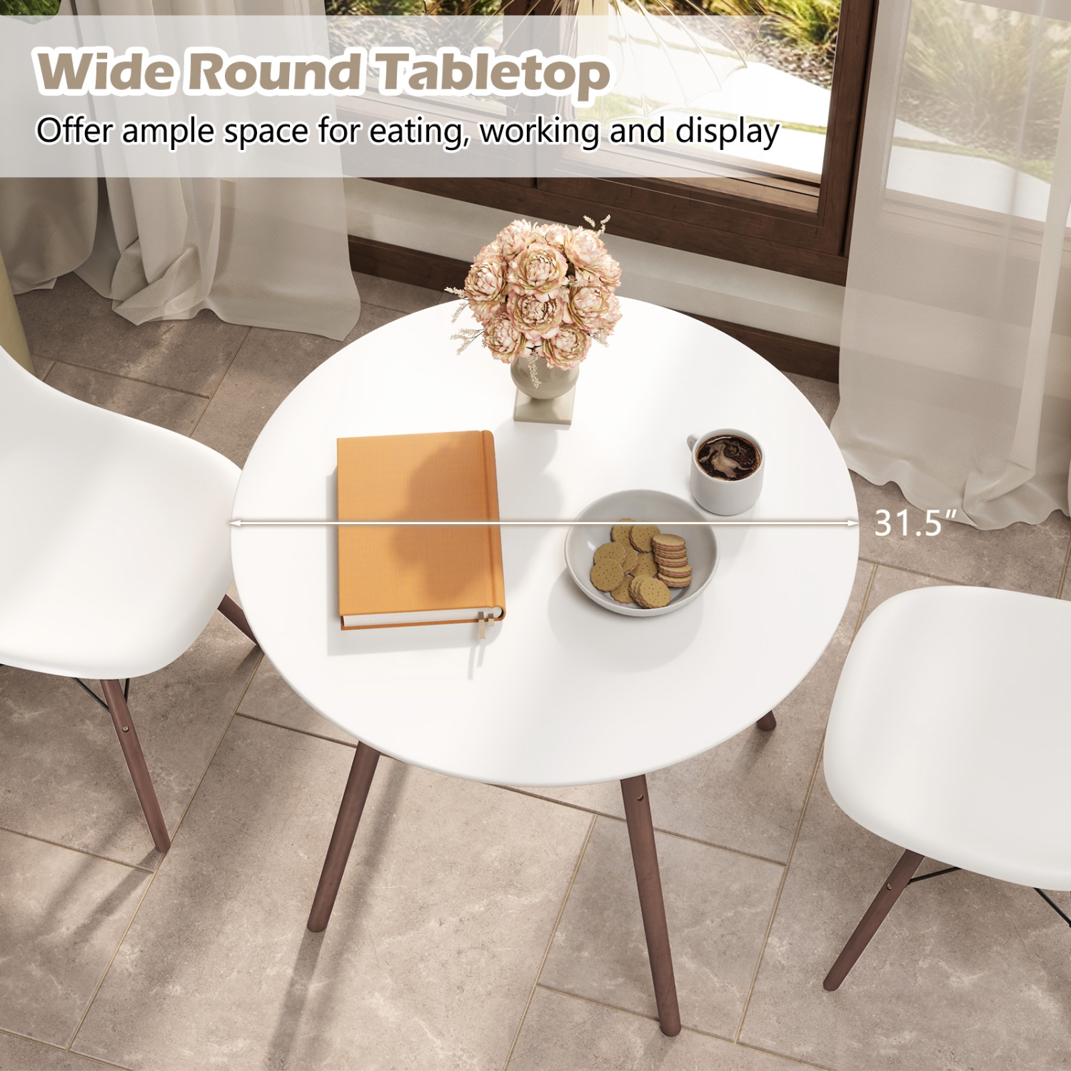 Costway Dining Table Set Modern 5 PCS For 4 Round Dining Room Table Set with Solid Wood Leg
