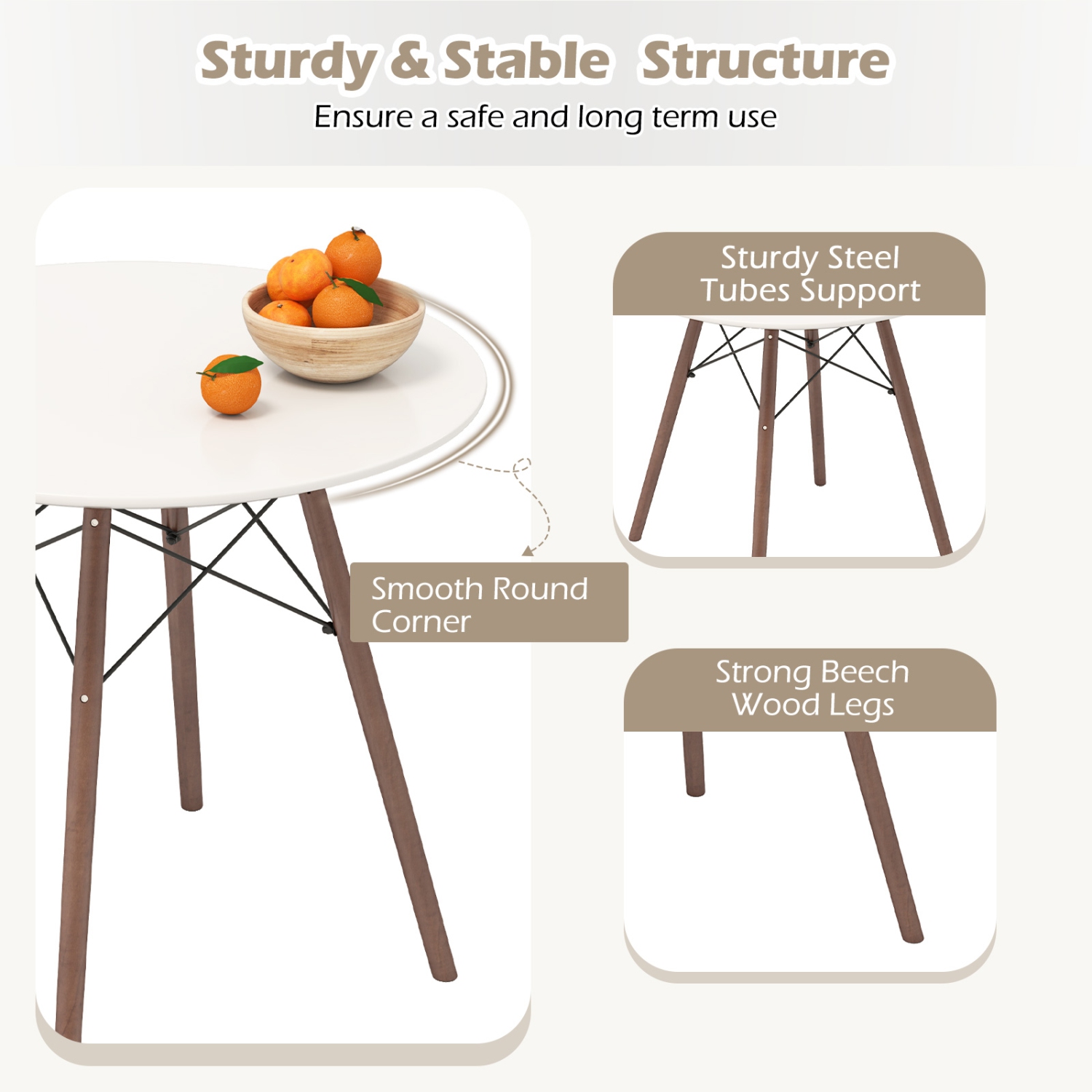 Costway Dining Table Set Modern 5 PCS For 4 Round Dining Room Table Set with Solid Wood Leg