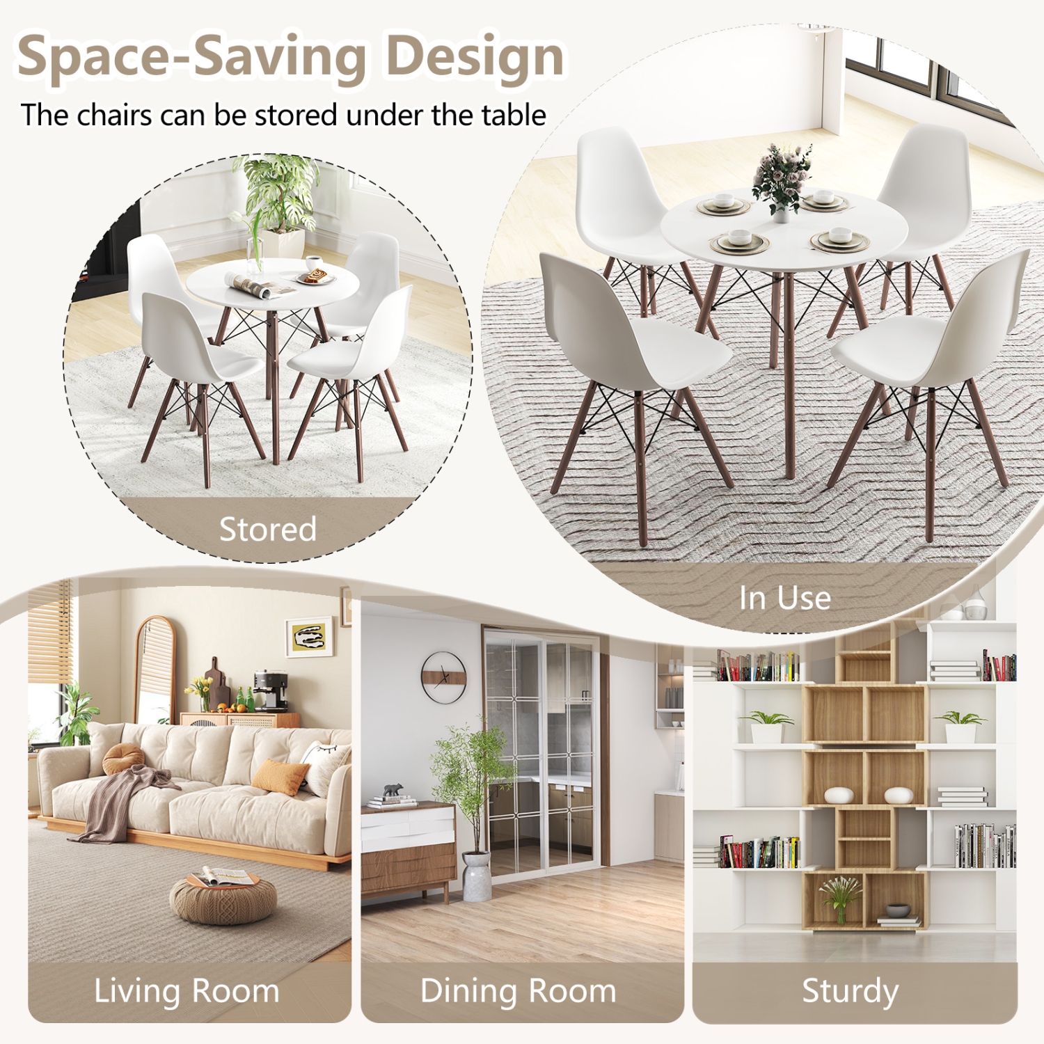 Costway Dining Table Set Modern 5 PCS For 4 Round Dining Room Table Set with Solid Wood Leg
