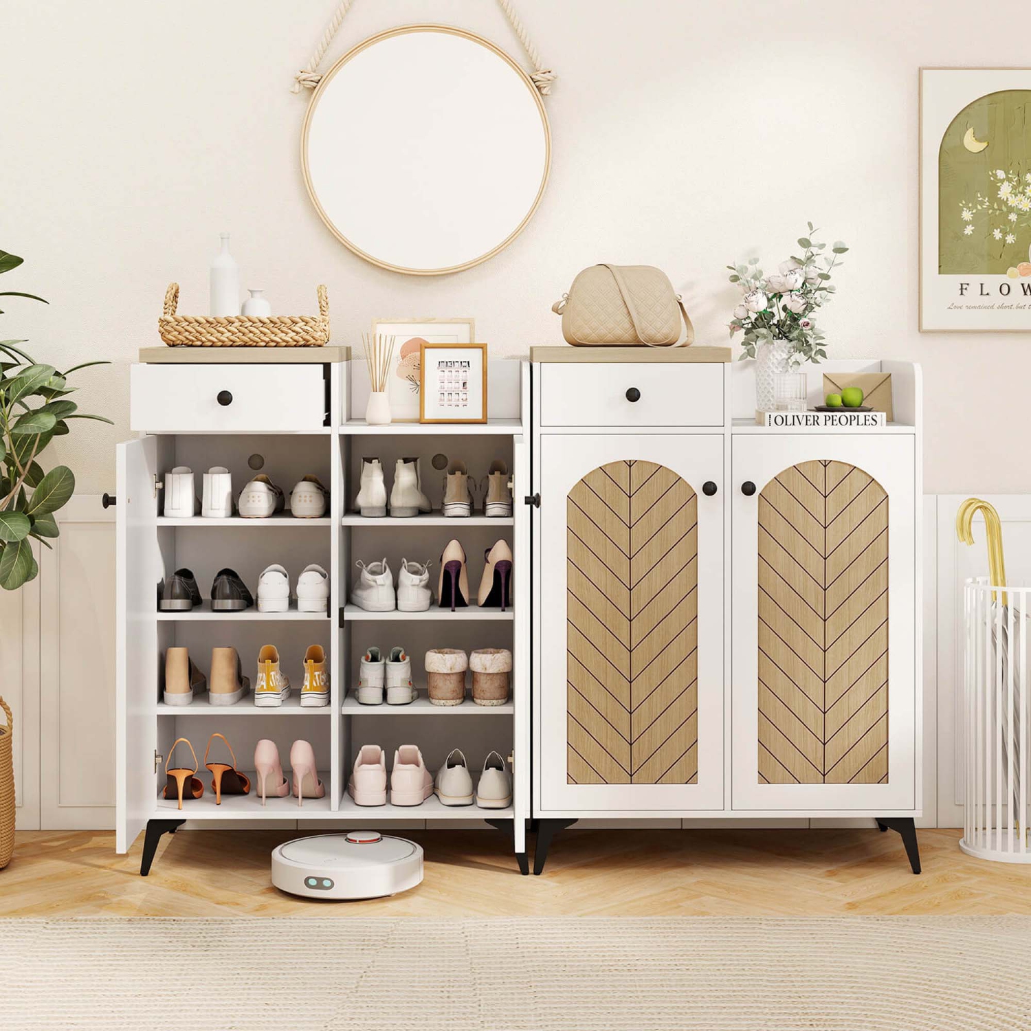 Costway 6-Tier Shoe Cabinet with Drawer 6 Removable Shelves Ventilation Openings Metal Legs