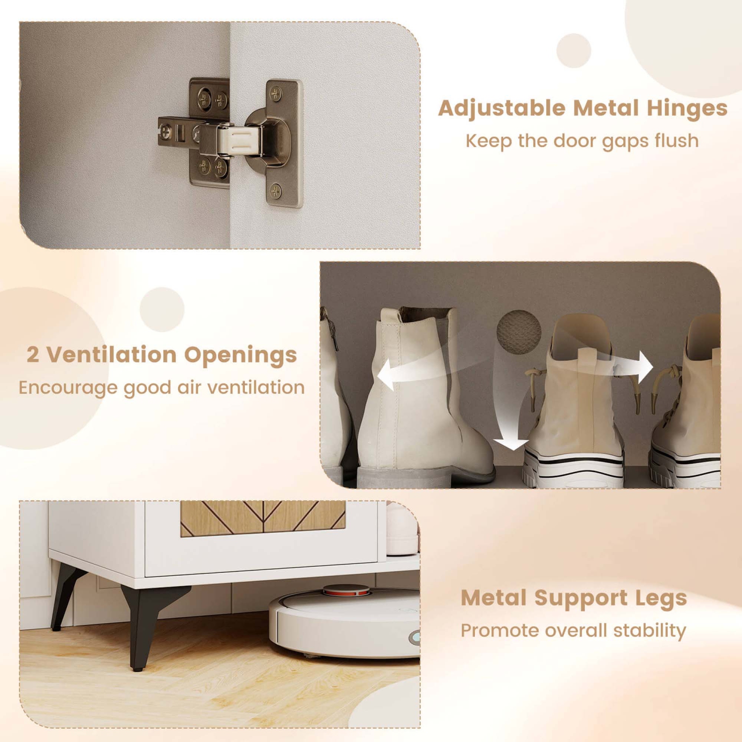 Costway 6-Tier Shoe Cabinet with Drawer 6 Removable Shelves Ventilation Openings Metal Legs