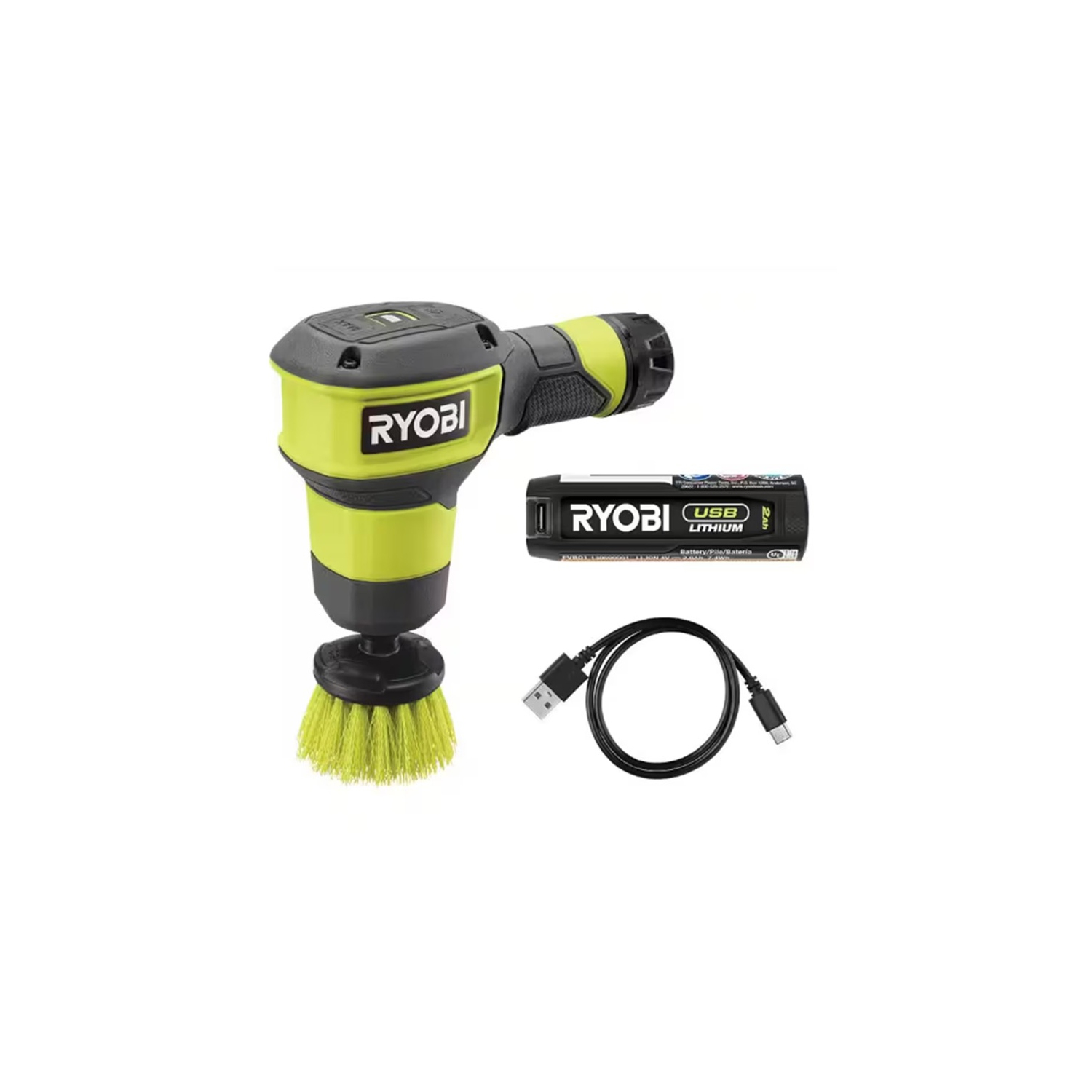 Trousse de nettoyage compacte USB au lithium de RYOBI avec batterie 2,0&nbsp;Ah, cordon de recharge et brosse à poils