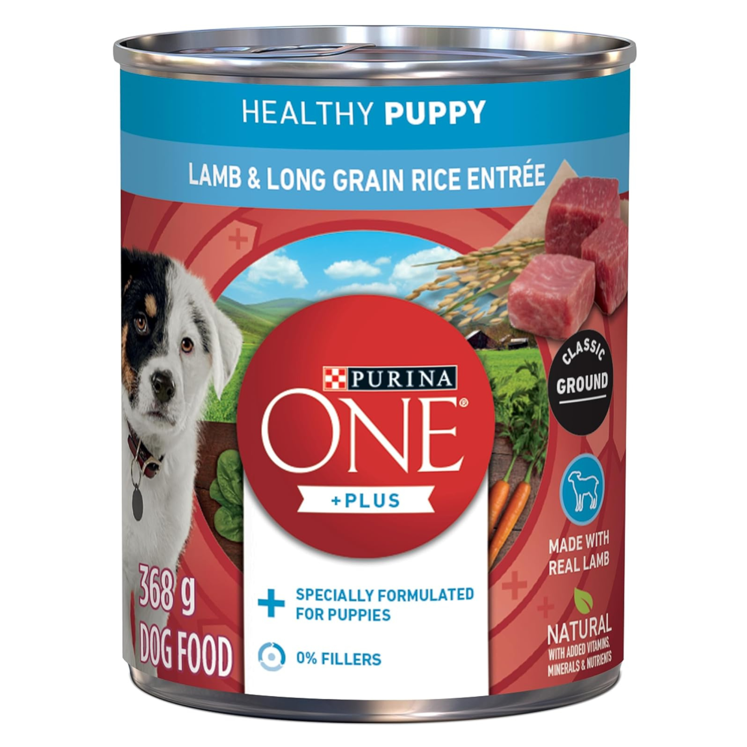 Purina ONE +Plus Classic Ground Wet Puppy Food, Lamb & Long Grain Rice Entree - 368 g Can