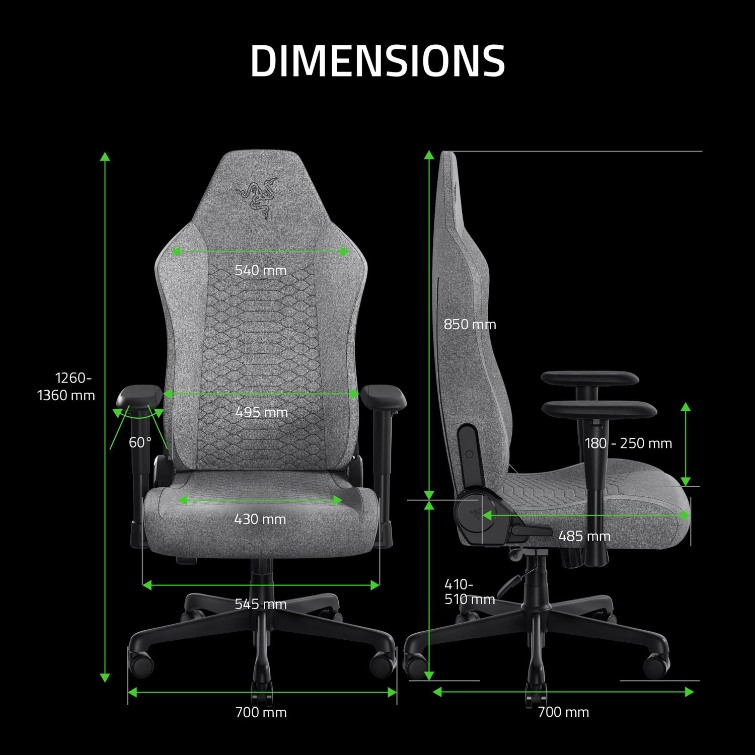 Razer Iskur V2 X Ergonomic Fabric Gaming Chair - Grey