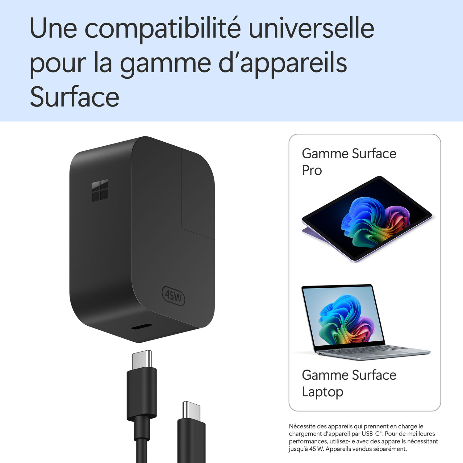 Chargeur mural USB-C de 45 W pour Surface de Microsoft