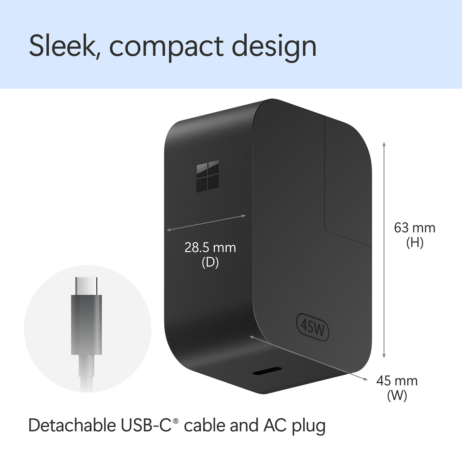 Chargeur mural USB-C de 45 W pour Surface de Microsoft