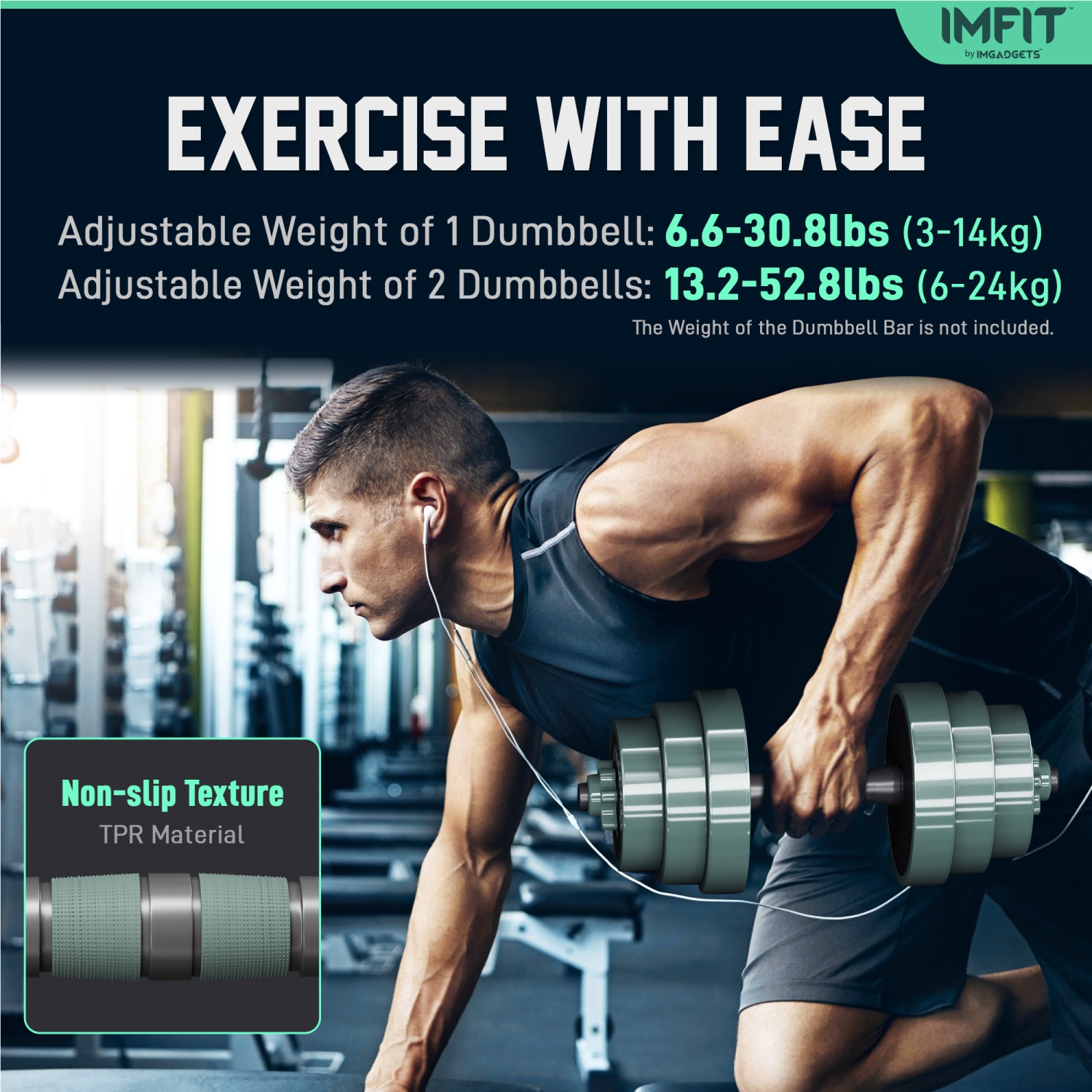 IMFIT AIO Weight Adjustable Dumbbells 1.65 to 52lbs | Dumbbells, Barbells, Kettlebells, Push-Up Bars for Full-Body Workout | Premium Adjustable