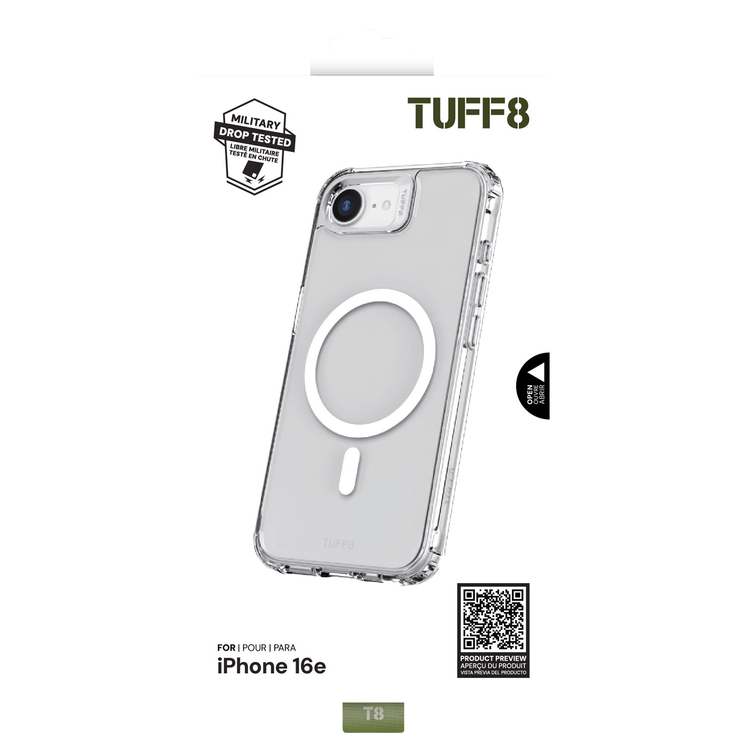 Étui rigide ajusté Mag Rugged de Tuff8 avec MagSafe pour iPhone 16e - Transparent