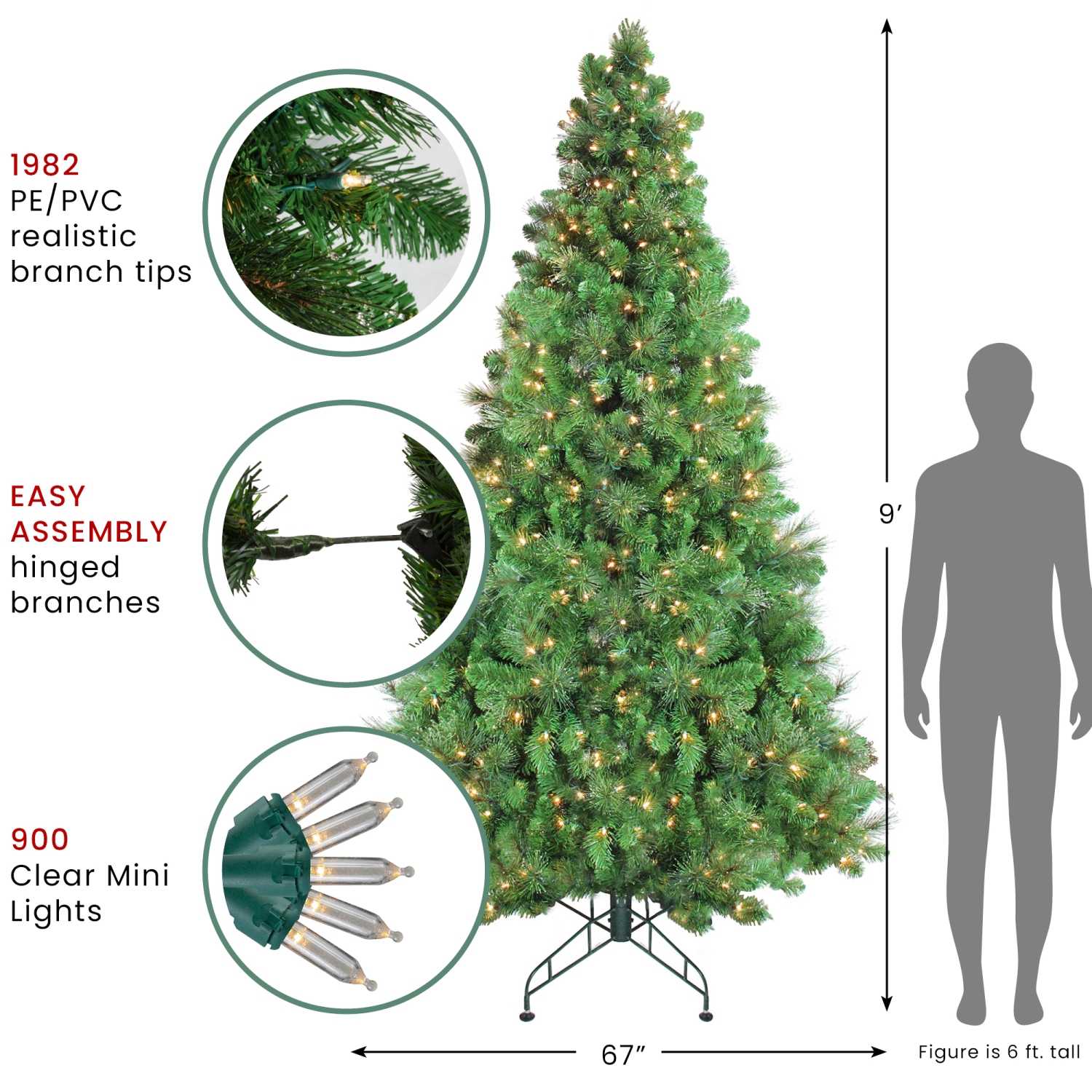 Pre-Lit Canterbury Spruce with Dew Drops Artificial Christmas Tree - 9' - Clear Lights