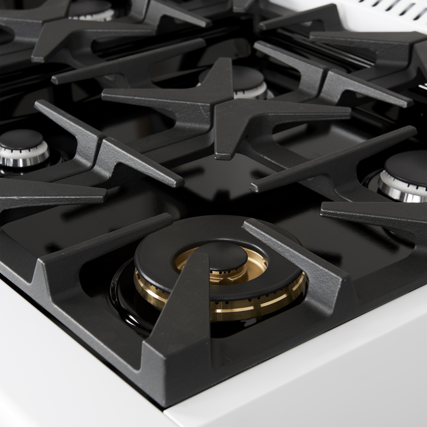 Forno Antico 36-inch Dual Fuel Range White and Antique Brass Design with 6 Sealed Gas Burners and Electric Convection Oven