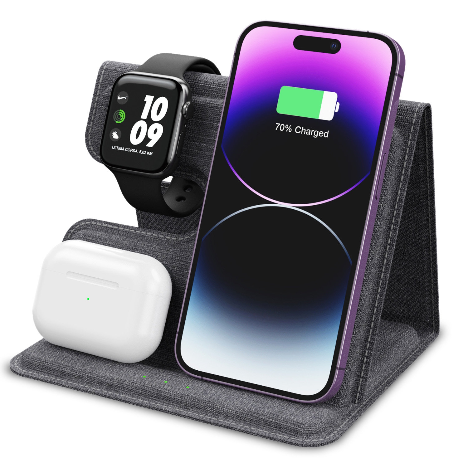 3-in-1 Leather 18W Wireless Charger - SmartPhone, Earbuds & SmartWatch