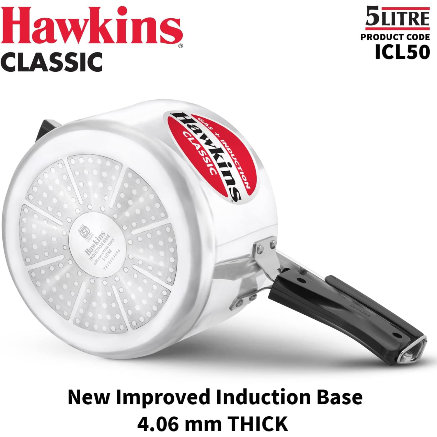 Hawkins Pressure Cooker Classic 5 Litre - Works on gas, induction, electric, ceramic, halogen