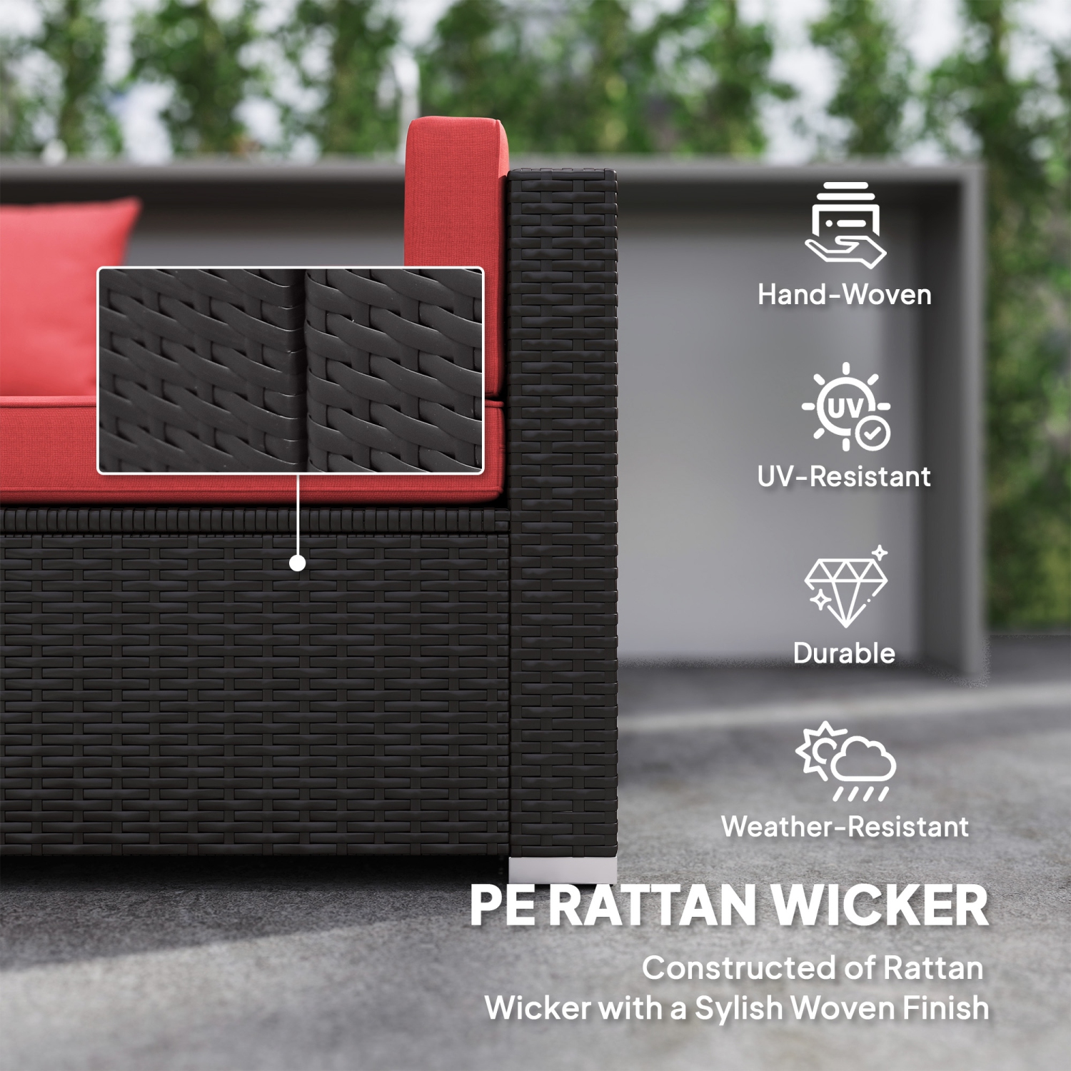 Outsunny 7 Piece Patio Furniture Set, PE Rattan Outdoor Conversation Set with Sectional Sofa, Glass Tabletop, Cushions and Pillows for Garden, Lawn,