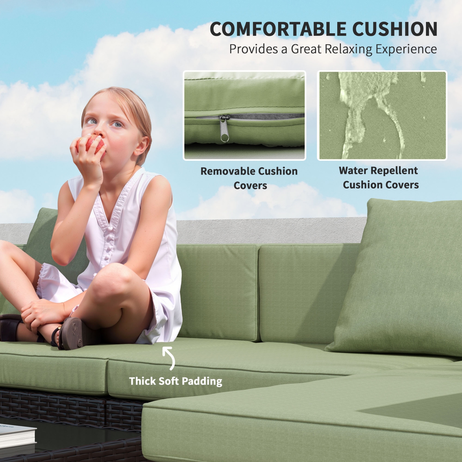 Outsunny 7 Piece Patio Furniture Set, PE Rattan Outdoor Conversation Set with Sectional Sofa, Glass Tabletop, Cushions and Pillows for Garden, Lawn,