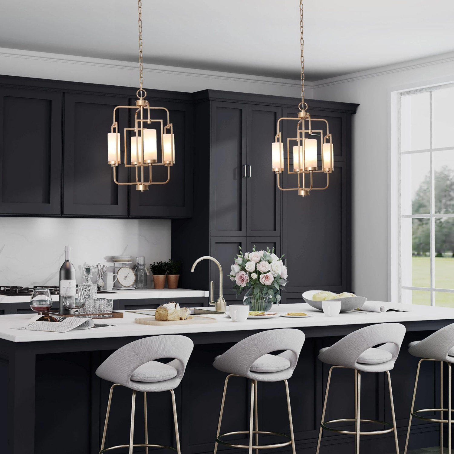 4 -Light Matte Gold Modern/contemporary For Use in Bedrooms, Dining Rooms, Foyers, Kitchens, Living Rooms Chandelier