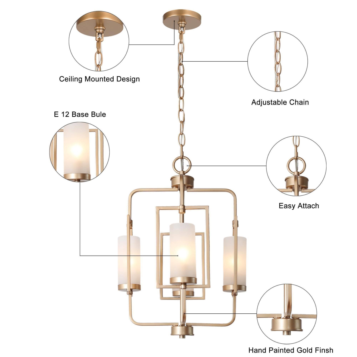 4 -Light Matte Gold Modern/contemporary For Use in Bedrooms, Dining Rooms, Foyers, Kitchens, Living Rooms Chandelier