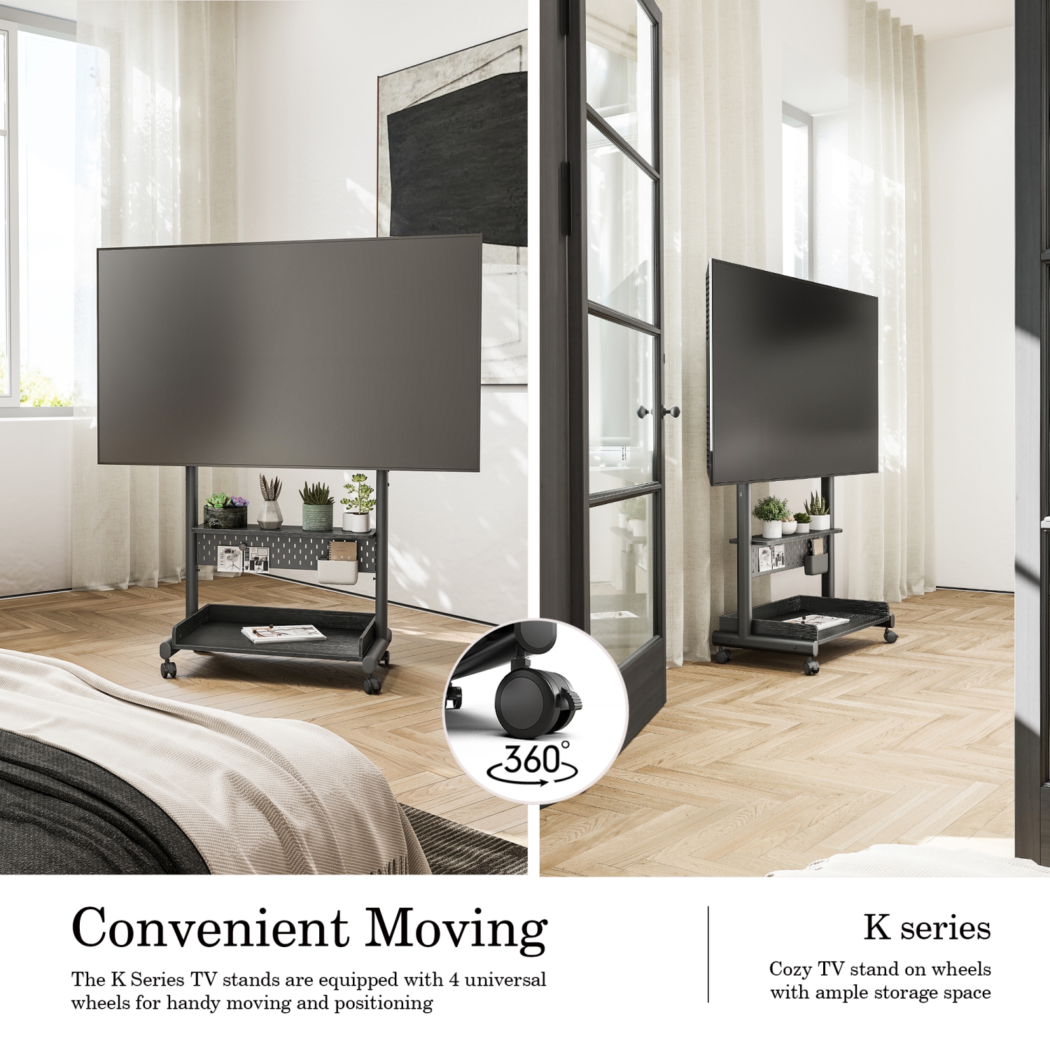 Meuble pour téléviseur FITUEYES avec roulettes pour écran plat LCD LED 40 à 85&nbsp;po, norme VESA 600 400&nbsp;mm max., supporte jusqu'à