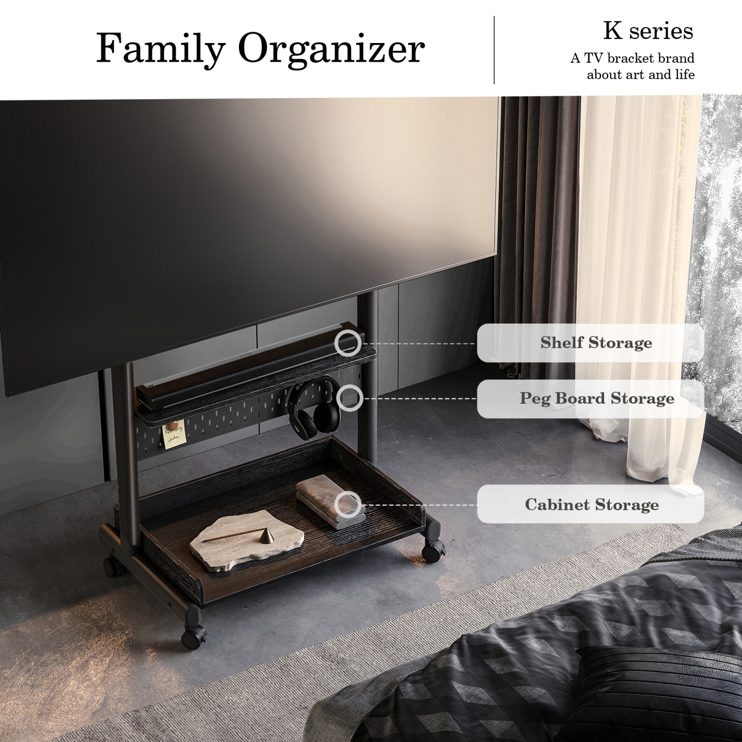 Meuble pour téléviseur FITUEYES avec roulettes pour écran plat LCD LED 40 à 85&nbsp;po, norme VESA 600 400&nbsp;mm max., supporte jusqu'à