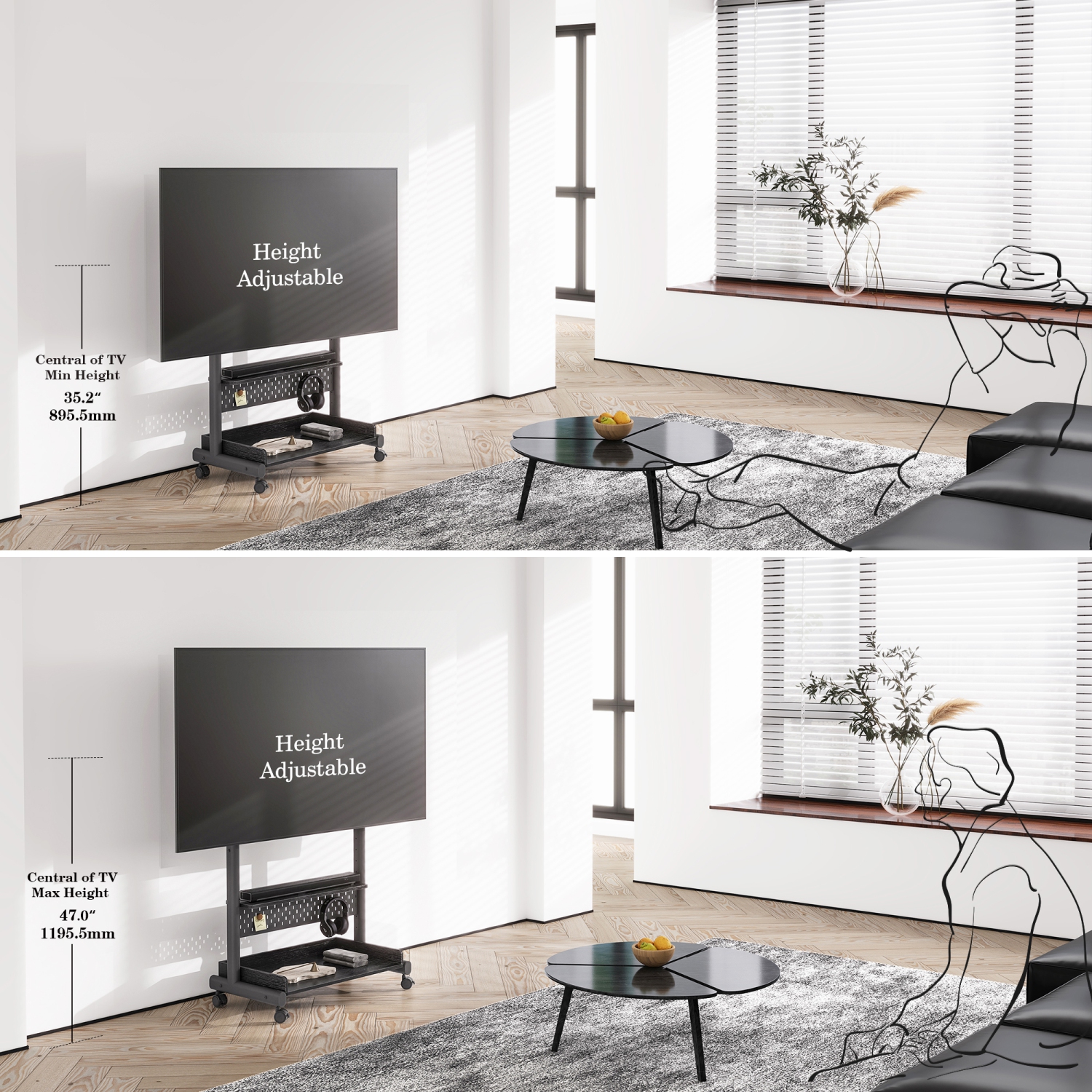 Meuble pour téléviseur FITUEYES avec roulettes pour écran plat LCD LED 40 à 85&nbsp;po, norme VESA 600 400&nbsp;mm max., supporte jusqu'à