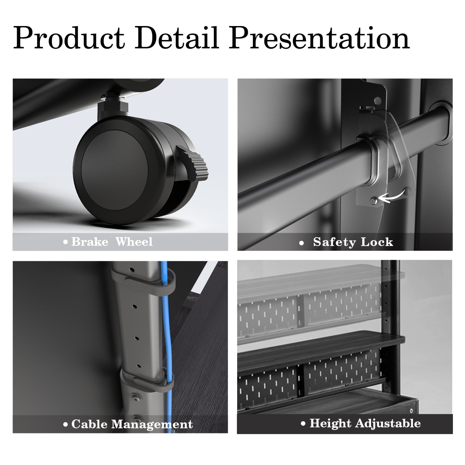 Meuble pour téléviseur FITUEYES avec roulettes pour écran plat LCD LED 40 à 85&nbsp;po, norme VESA 600 400&nbsp;mm max., supporte jusqu'à