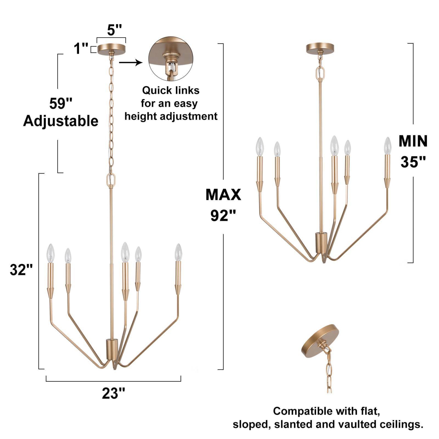 Modern Gold Candlestick Island Chandelier, 5-Light Transitional Chandelier Pendant Light for Kitchen Bedroom