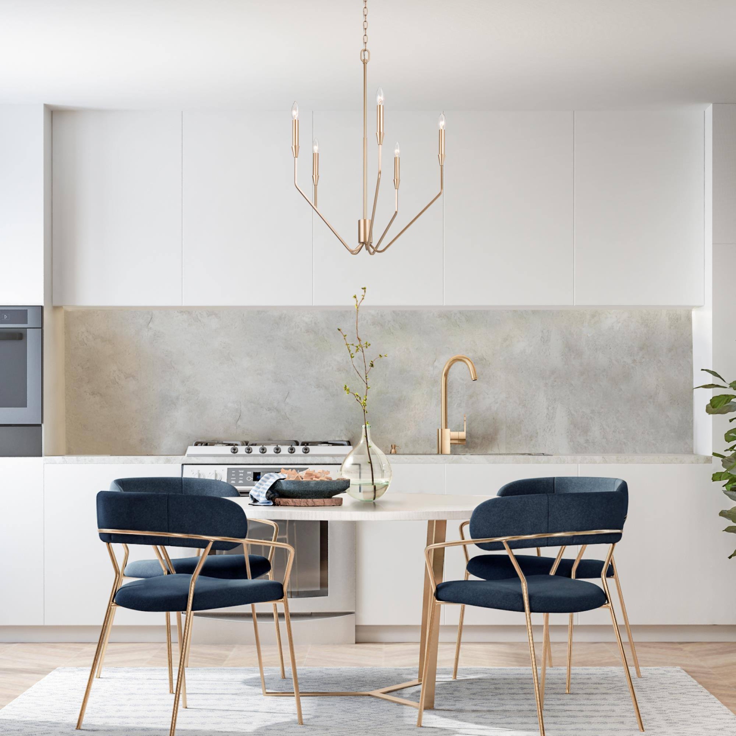 Modern Gold Candlestick Island Chandelier, 5-Light Transitional Chandelier Pendant Light for Kitchen Bedroom