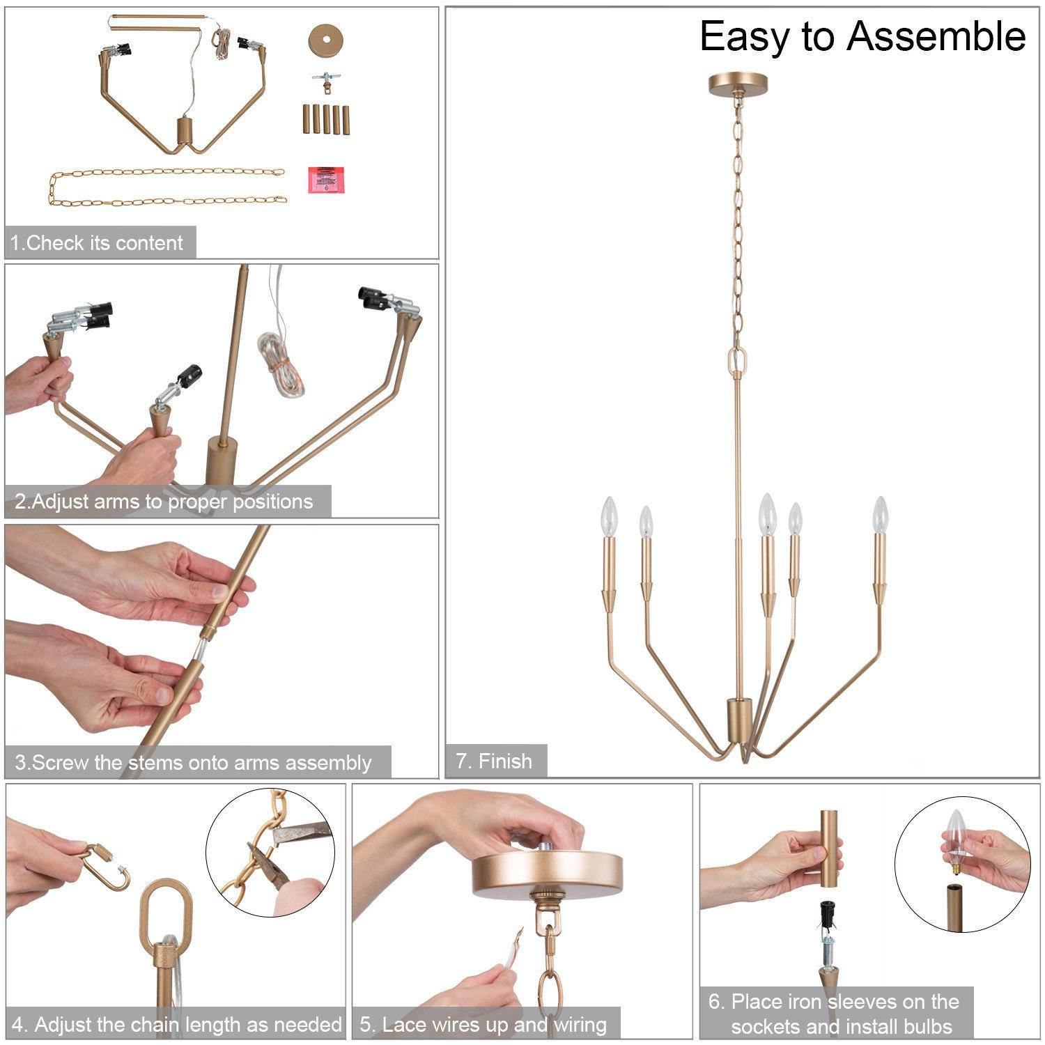 Modern Gold Candlestick Island Chandelier, 5-Light Transitional Chandelier Pendant Light for Kitchen Bedroom