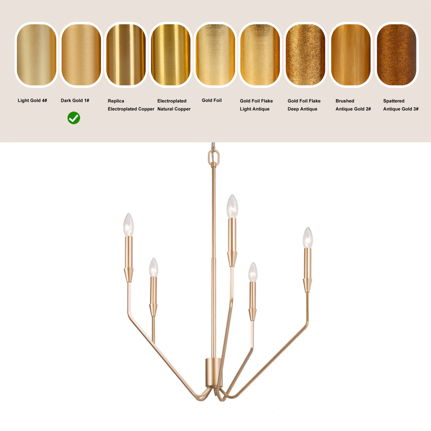 Modern Gold Candlestick Island Chandelier, 5-Light Transitional Chandelier Pendant Light for Kitchen Bedroom