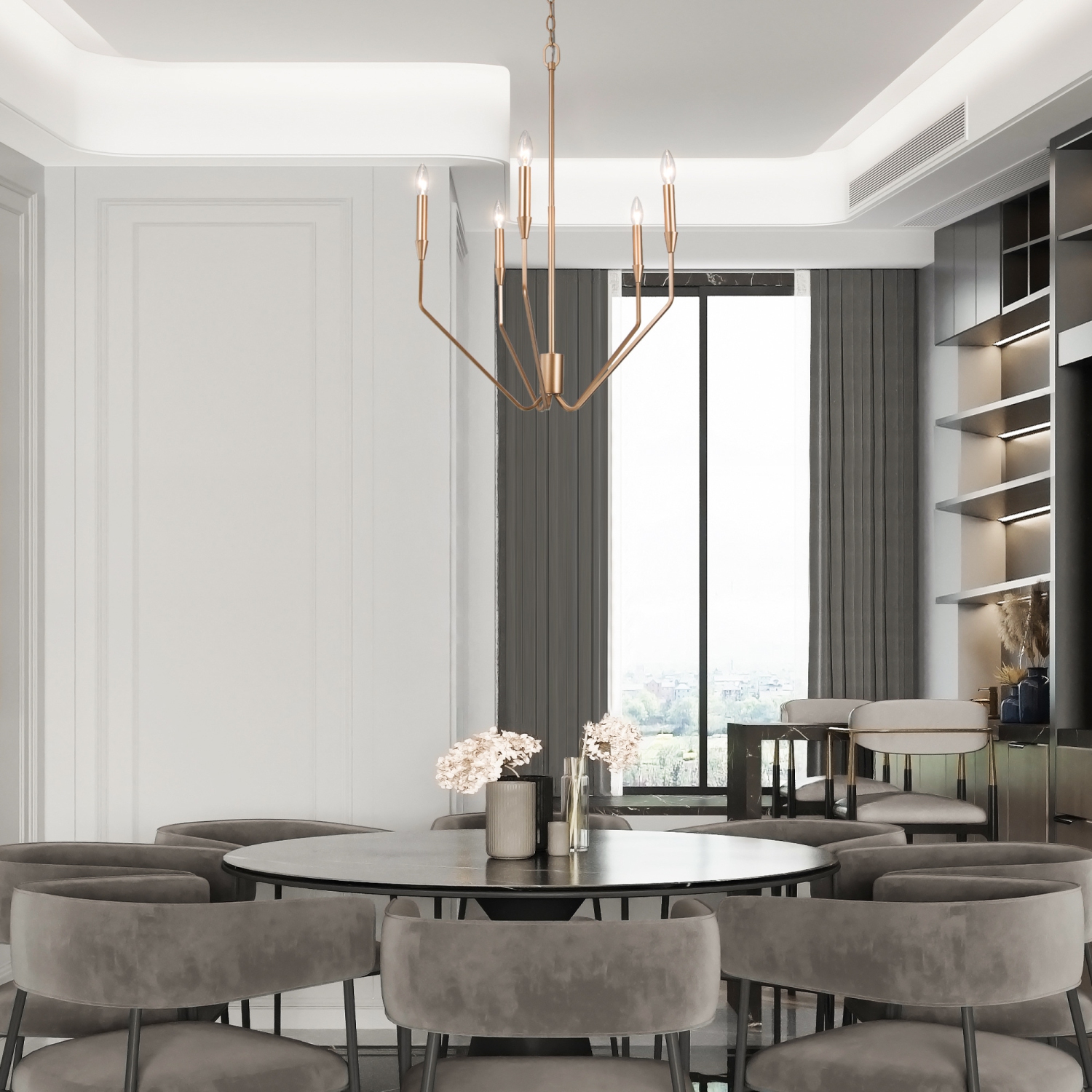 Modern Gold Candlestick Island Chandelier, 5-Light Transitional Chandelier Pendant Light for Kitchen Bedroom