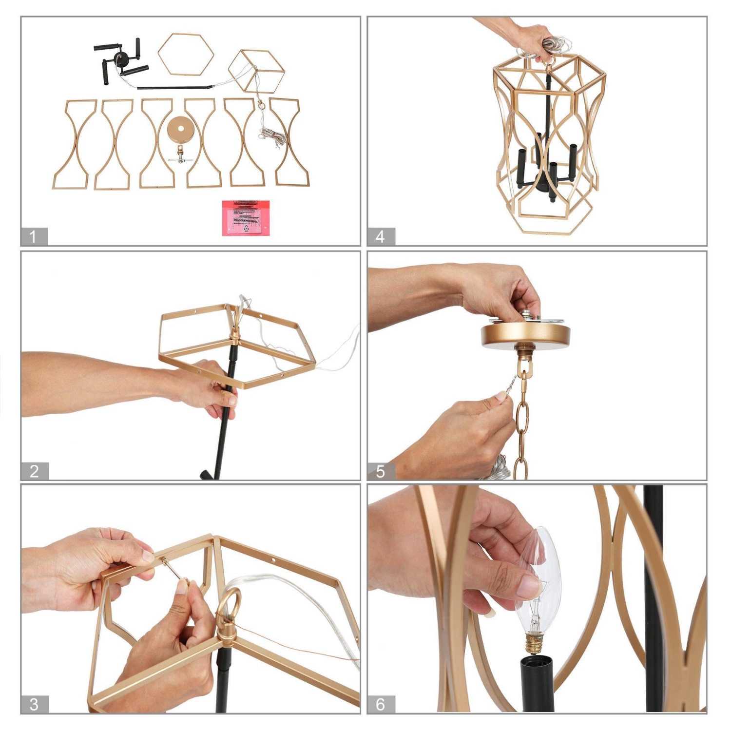 Lampe suspendue moderne en forme de tambour en or noir, chandelier à 4 lumières classique Vintage Cage suspendu