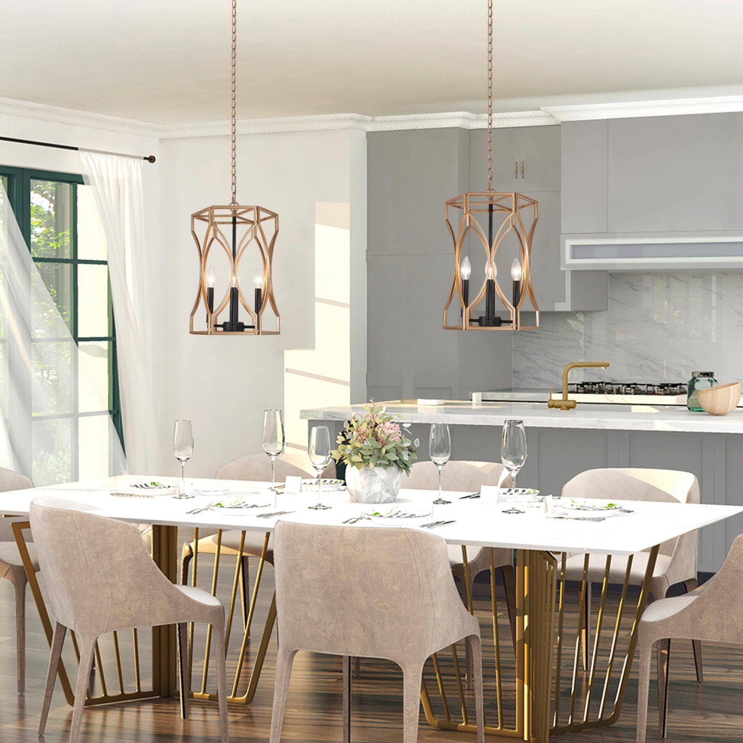 Lampe suspendue moderne en forme de tambour en or noir, chandelier à 4 lumières classique Vintage Cage suspendu