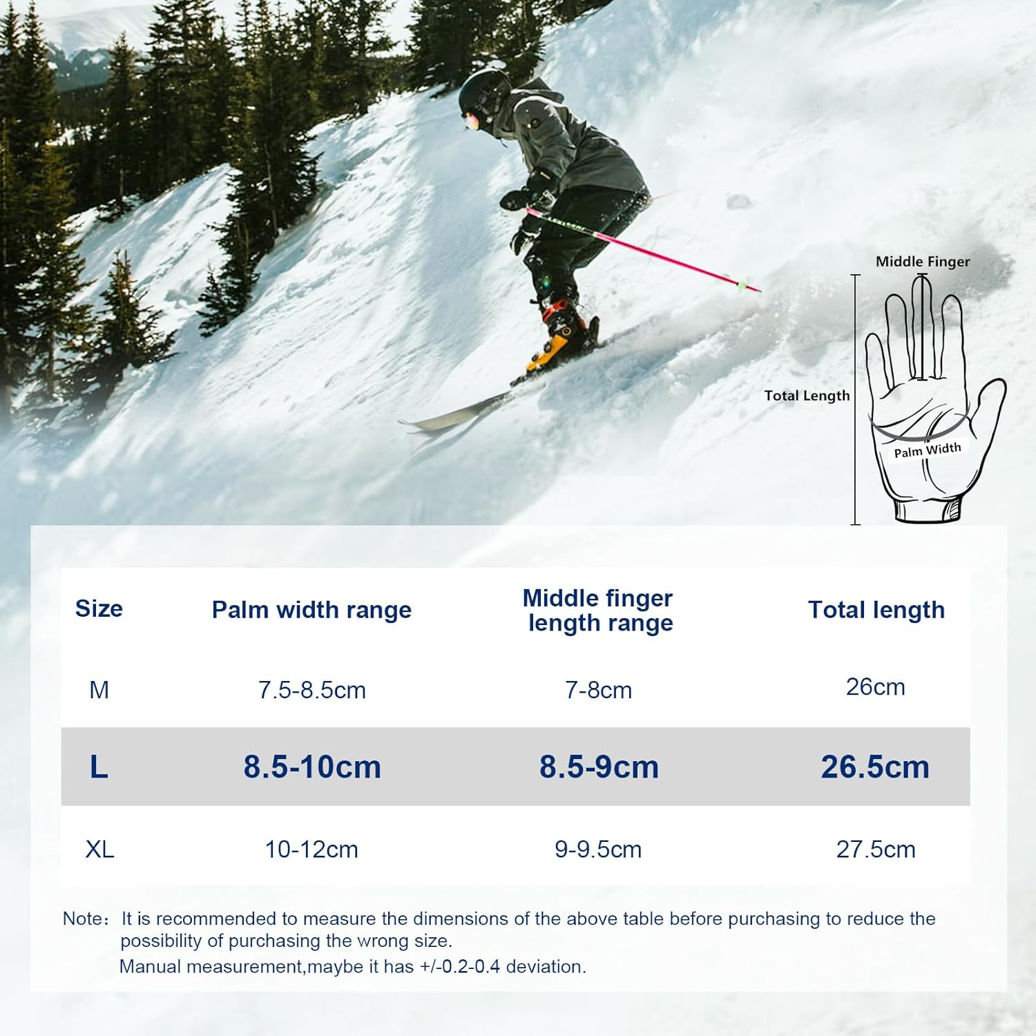 Winter Gloves Men, Touchscreen Thermal Gloves, Coldproof Water Resistant Gloves Ski Cycling Motorcycle Gloves for Skiing Snowboard Running, Large