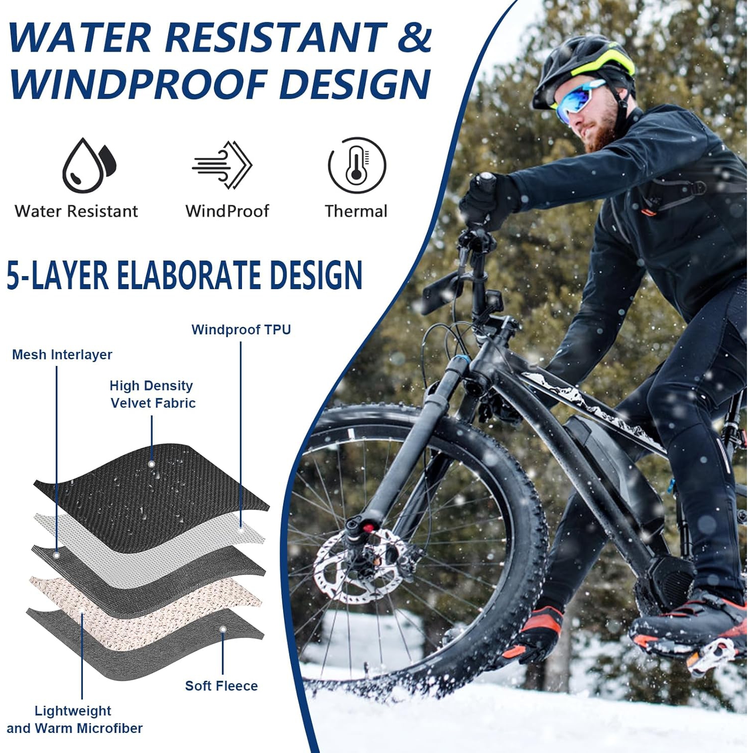 Gants d'hiver pour hommes, gants isothermes pour écran tactile, gants résistants à l'eau et à l'eau pour vélo de ski Gants pour la course en planche