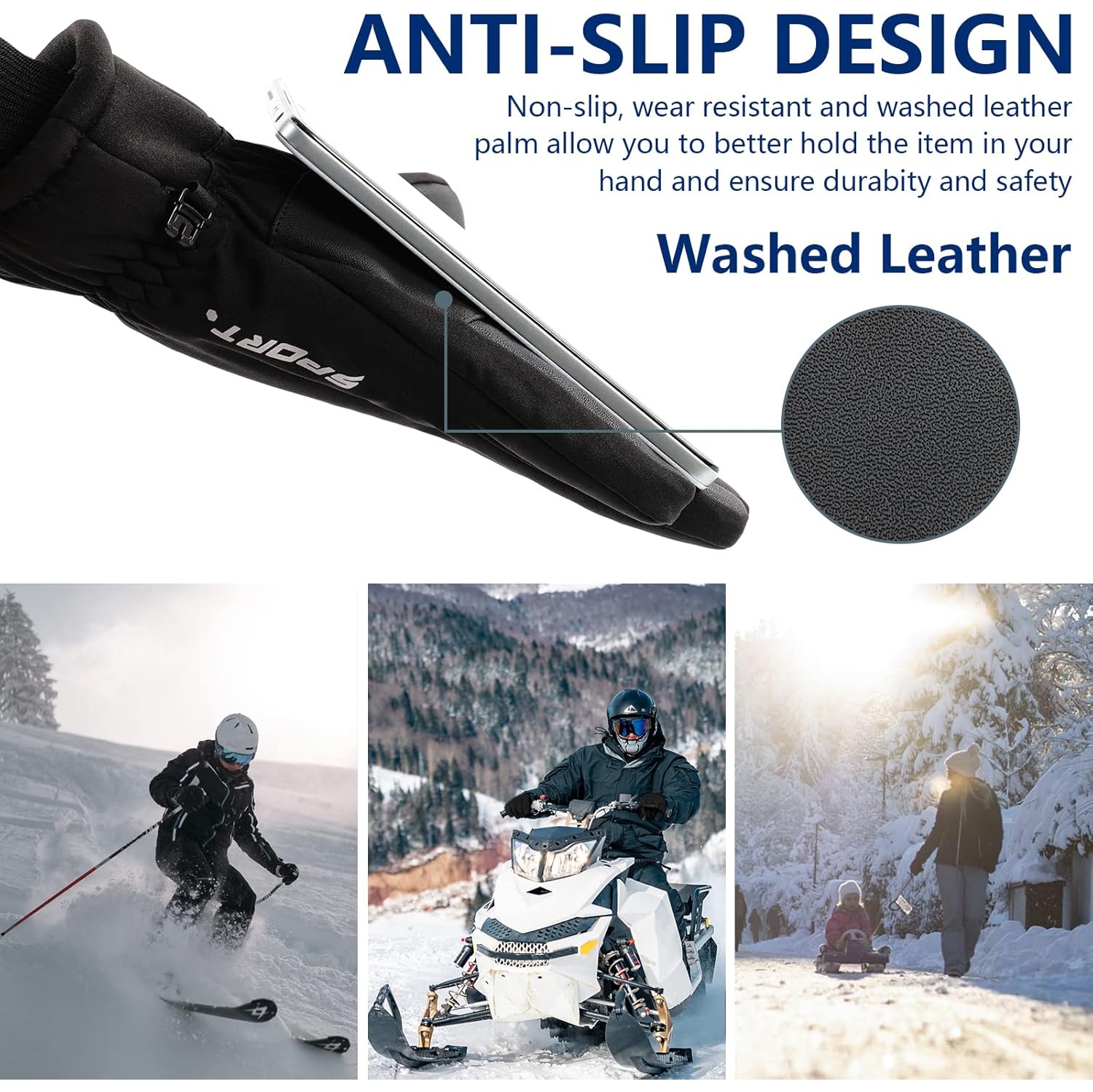 Gants d'hiver pour hommes, gants isothermes pour écran tactile, gants résistants à l'eau et à l'eau pour vélo de ski Gants pour la course en planche